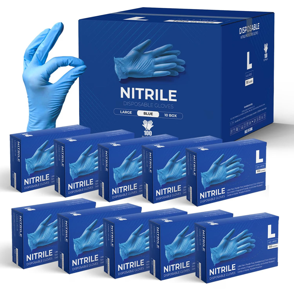 Glovein Disposable Gloves, Blue Nitrile Gloves, Powder-Free, Latex-Free, Strong with Textured Grip, Multipurpose for Food Handling, Cleaning, Automotive & DIY