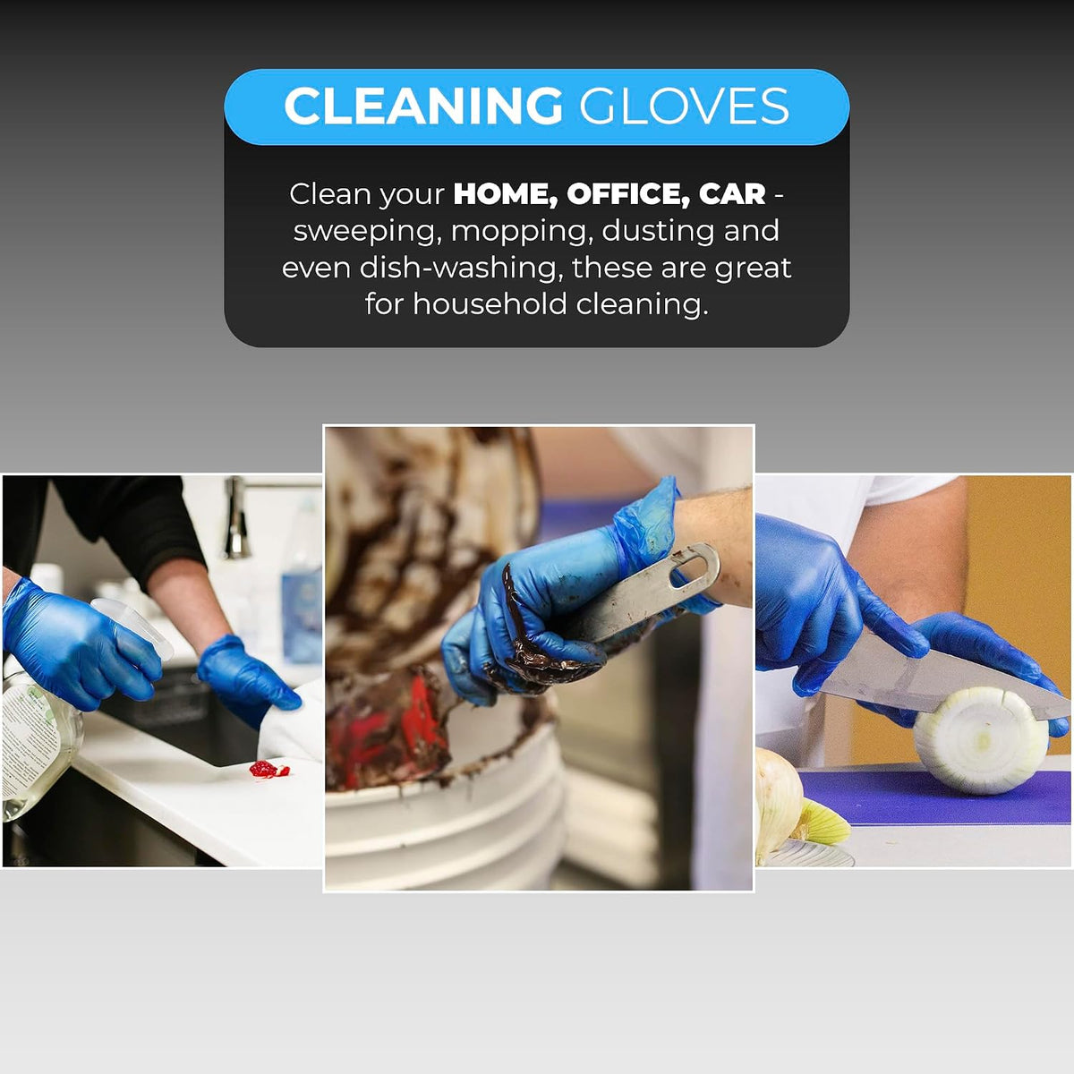 PRAIMA Disposable Gloves, Blue Vinyl Gloves, Powder Free, Latex Free, Comfortable Fit, Suitable for Food Handling, Cleaning, Hairdressing & Multi-Purpose Use