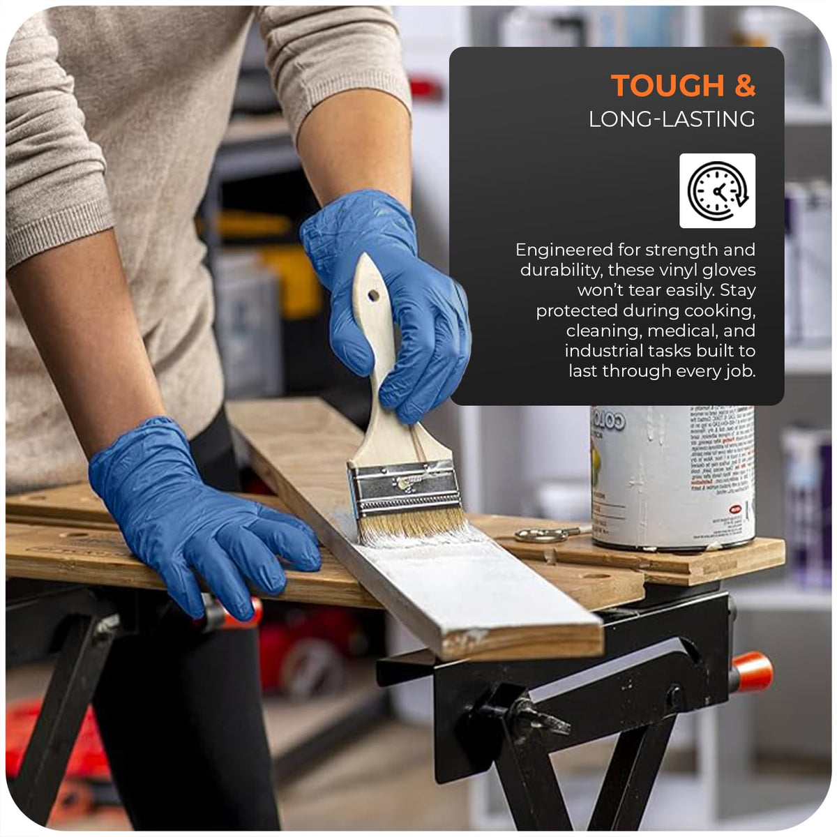 The Real Touch Disposable Gloves, Powder Free, Latex Free, Blue Vinyl Gloves Comfortable Fit, Suitable for Food Handling, Cleaning & Multi-Purpose Use