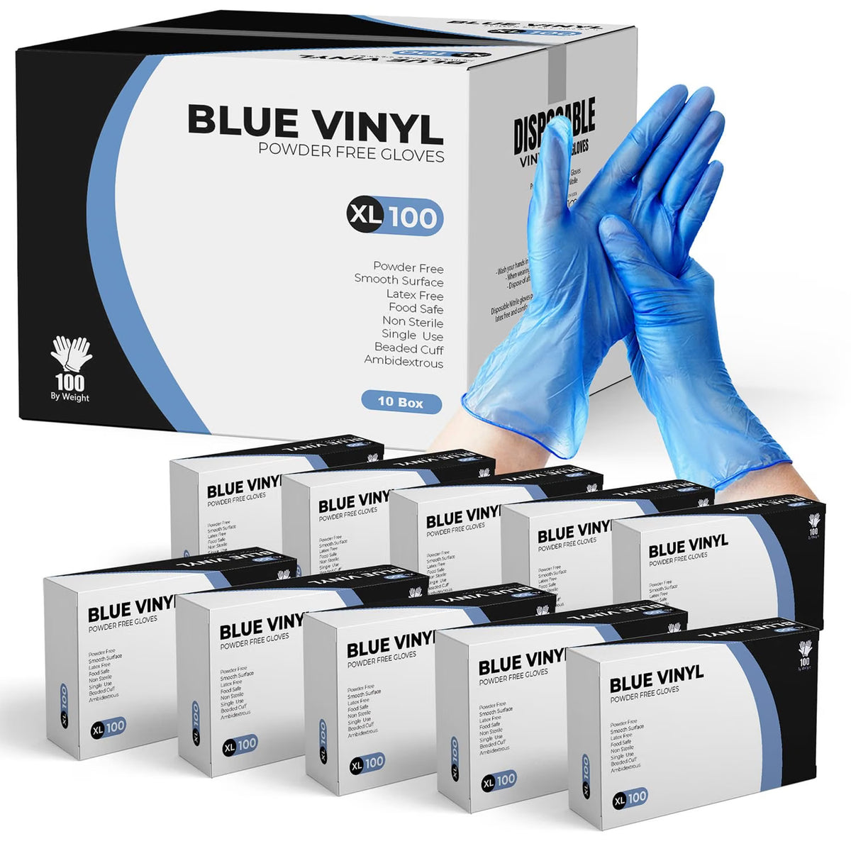 PRAIMA Disposable Gloves, Blue Vinyl Gloves, Powder Free, Latex Free, Comfortable Fit, Suitable for Food Handling, Cleaning, Hairdressing & Multi-Purpose Use