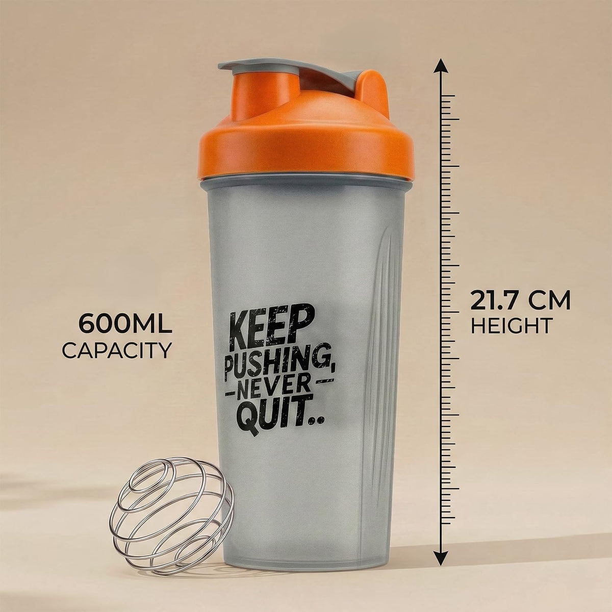 Active 100 Protein Shaker Bottle 600ml, Leakproof with Stainless Steel Wire Mixing Ball, BPA-Free, Dishwasher Safe Gym Shaker for Protein Shakes, Smoothies, Pre-Workout & Supplements
