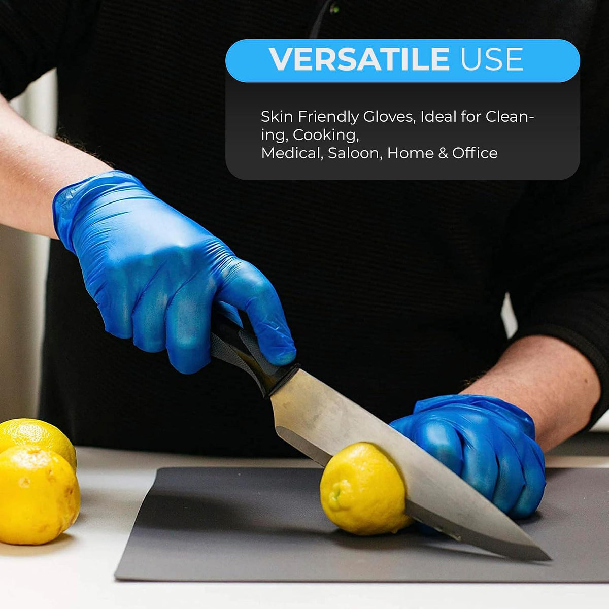 PRAIMA Disposable Gloves, Blue Vinyl Gloves, Powder Free, Latex Free, Comfortable Fit, Suitable for Food Handling, Cleaning, Hairdressing & Multi-Purpose Use