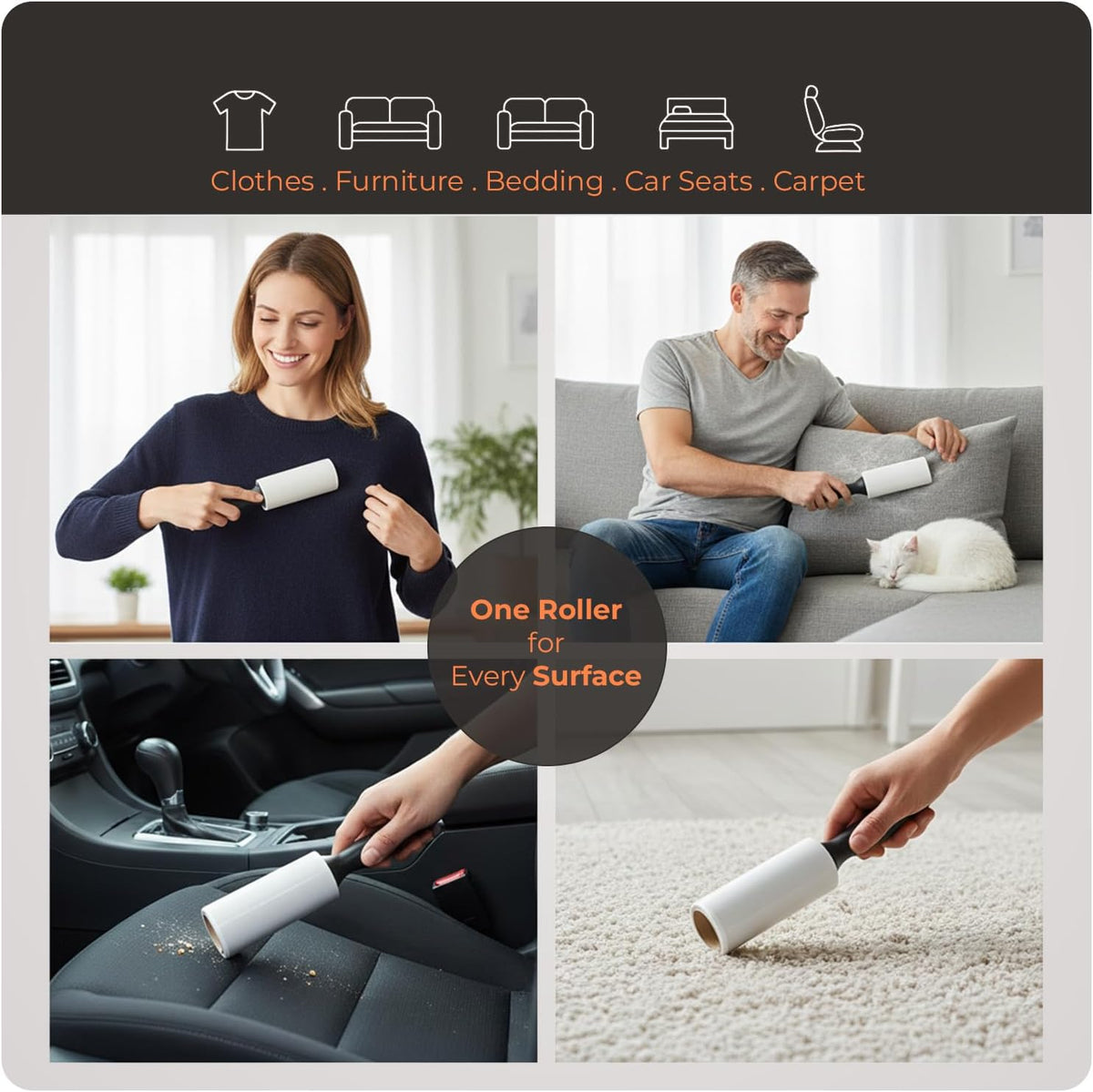 Roe Tenpo 6 Pack Lint Roller with 1 Replacement Handle, 360 Easy Peel Sheets, Lint Remover for Dust & Fluff from Clothes, Pet Hair Remover, Furniture, Carpet
