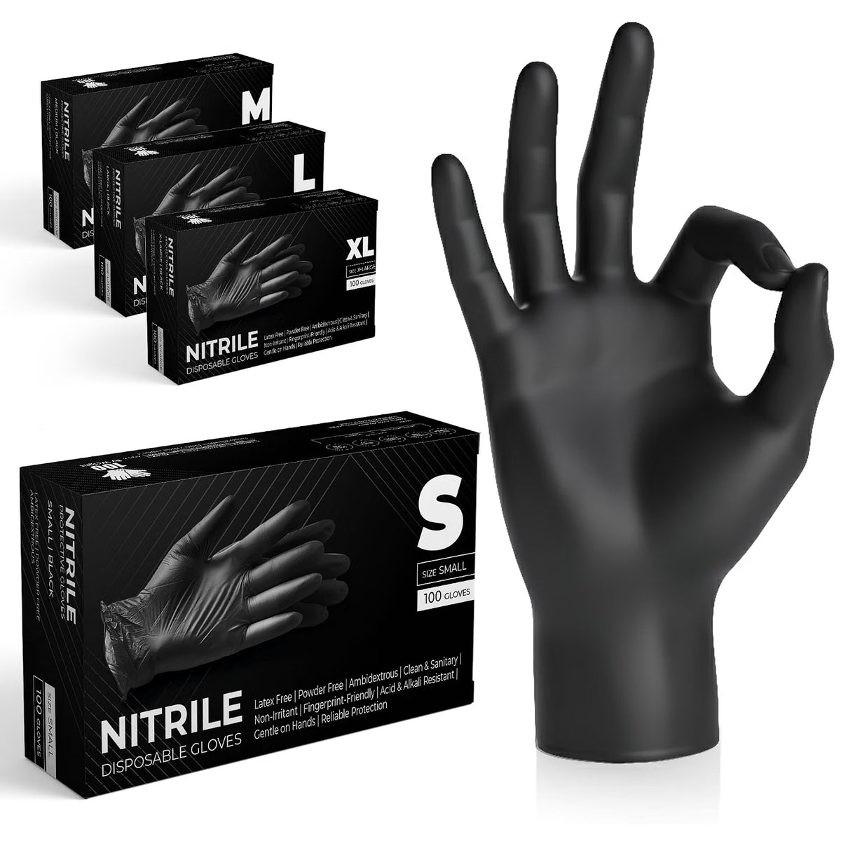 The Real Touch Black Nitrile Multi-Purpose Disposable Gloves, Powder Free, Disposable, Extra Strong