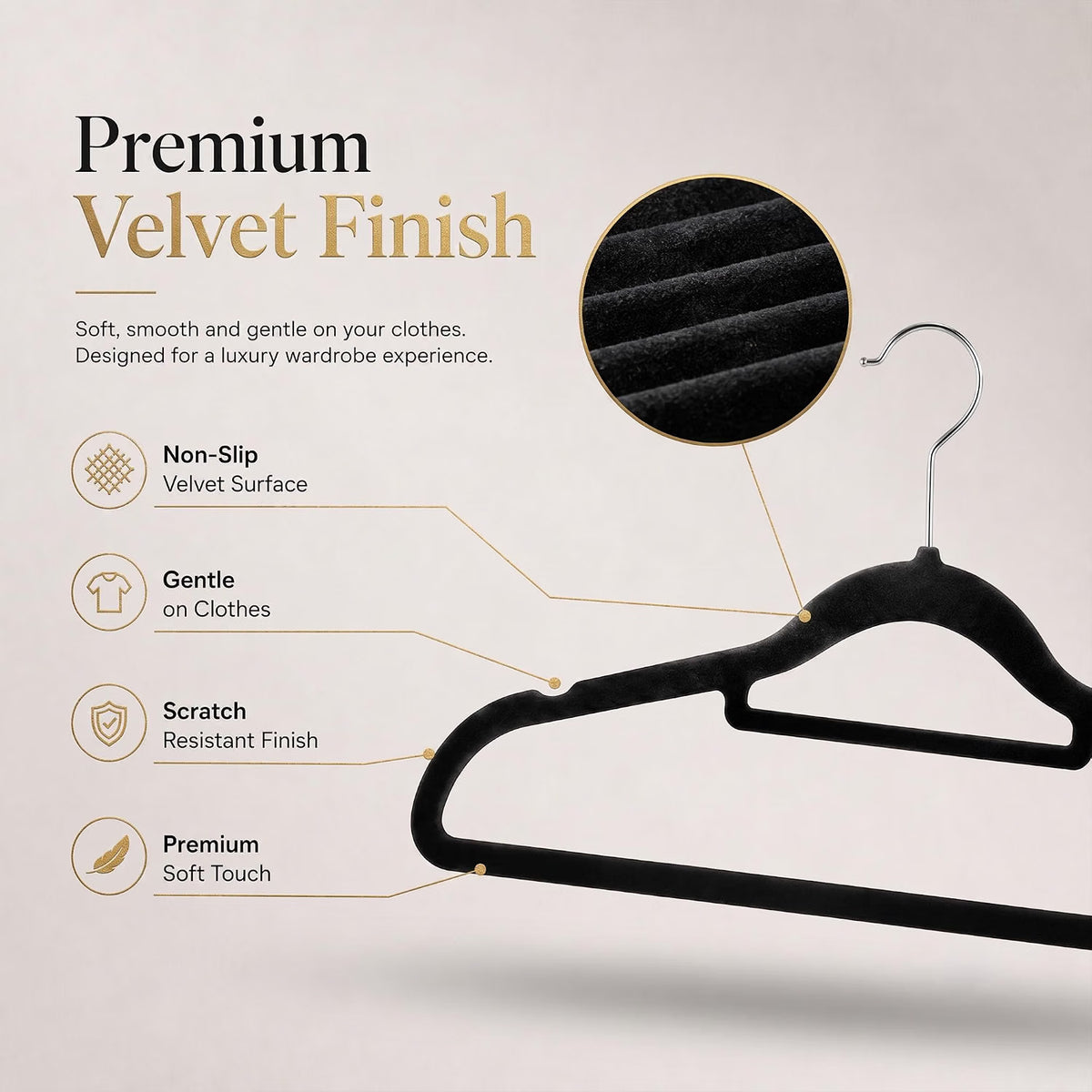Housezy Coat Hangers, 20 Pack, Non-Slip Velvet Hangers for Clothes with Tie Bar & 360° Rotating Hook, Strong & Durable, Slim Space Saving Design for Coats, Shirts, Jackets & Trousers