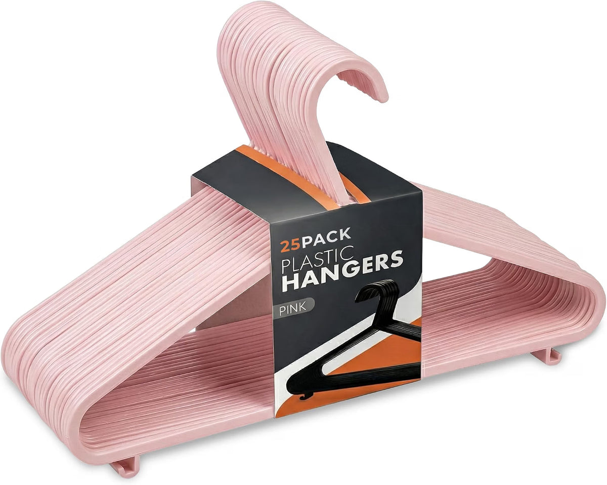 Scott 11 Plastic Coat Hangers, 25 Pack - Adult Strong Clothes Hangers For Clothes, Durable With Hooks For Space-Saving, Lightweight, Non-Slip, Slim Design For Trousers, Shirts & Suits