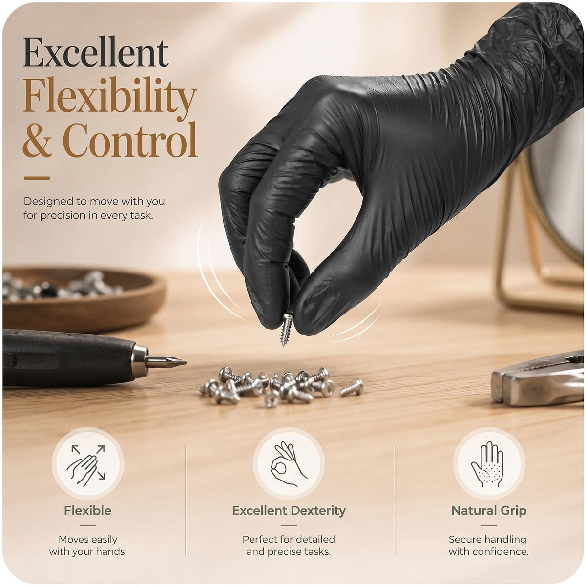 PurGlove Black Vinyl Disposable Gloves, Powder Free & Latex Free, Food Grade Multi-Purpose Gloves for Food Handling, Cooking, Cleaning, Beauty & Household use
