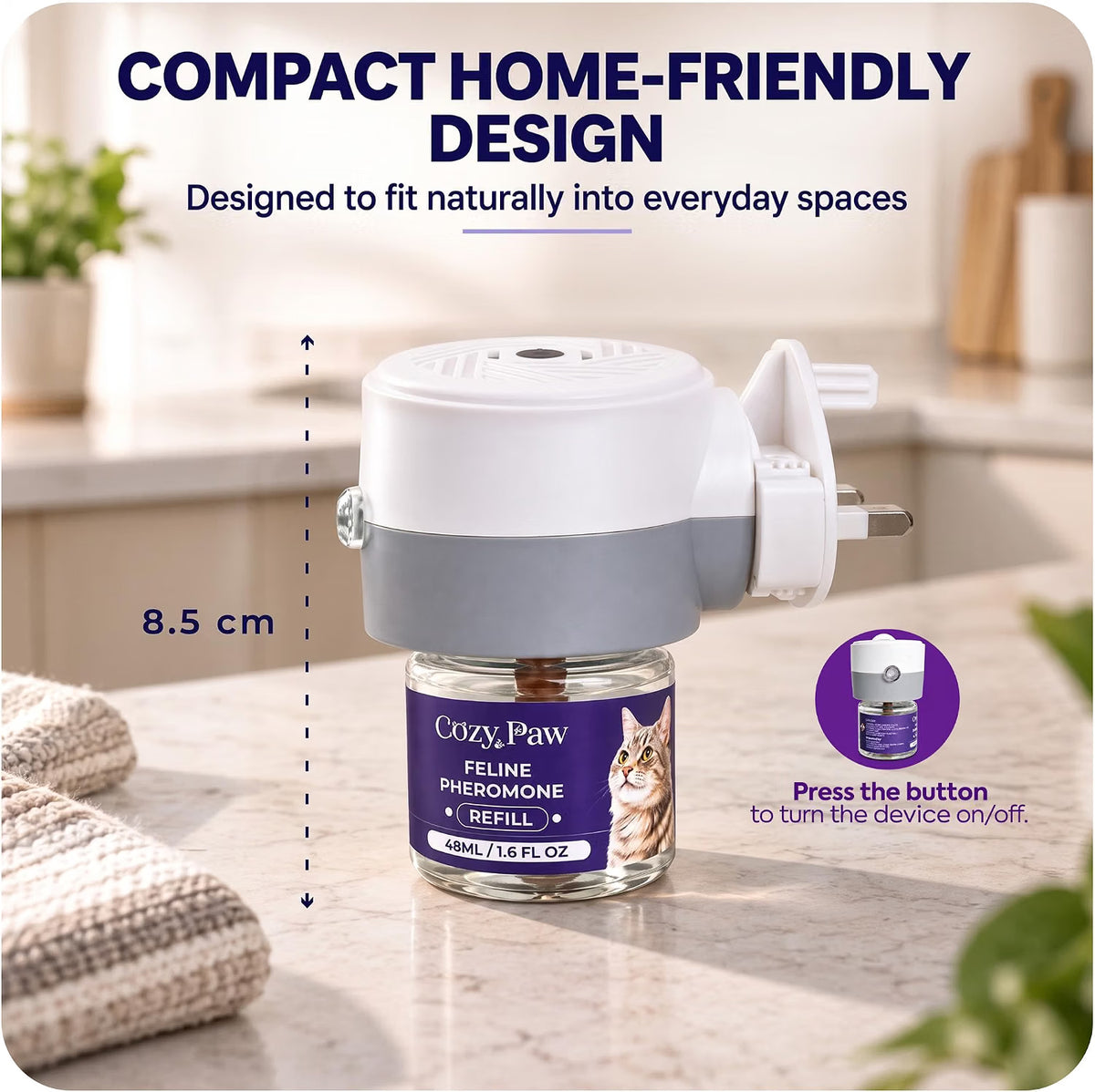 Cozy Paw Cat Calming Plug-In, Cat Pheromone Diffuser With 48ml Refill Odourless, Drug-Free, Suitable for Cats of All Ages, Cat Plug In Calmer for a Calm Home, Continuous Calming Support