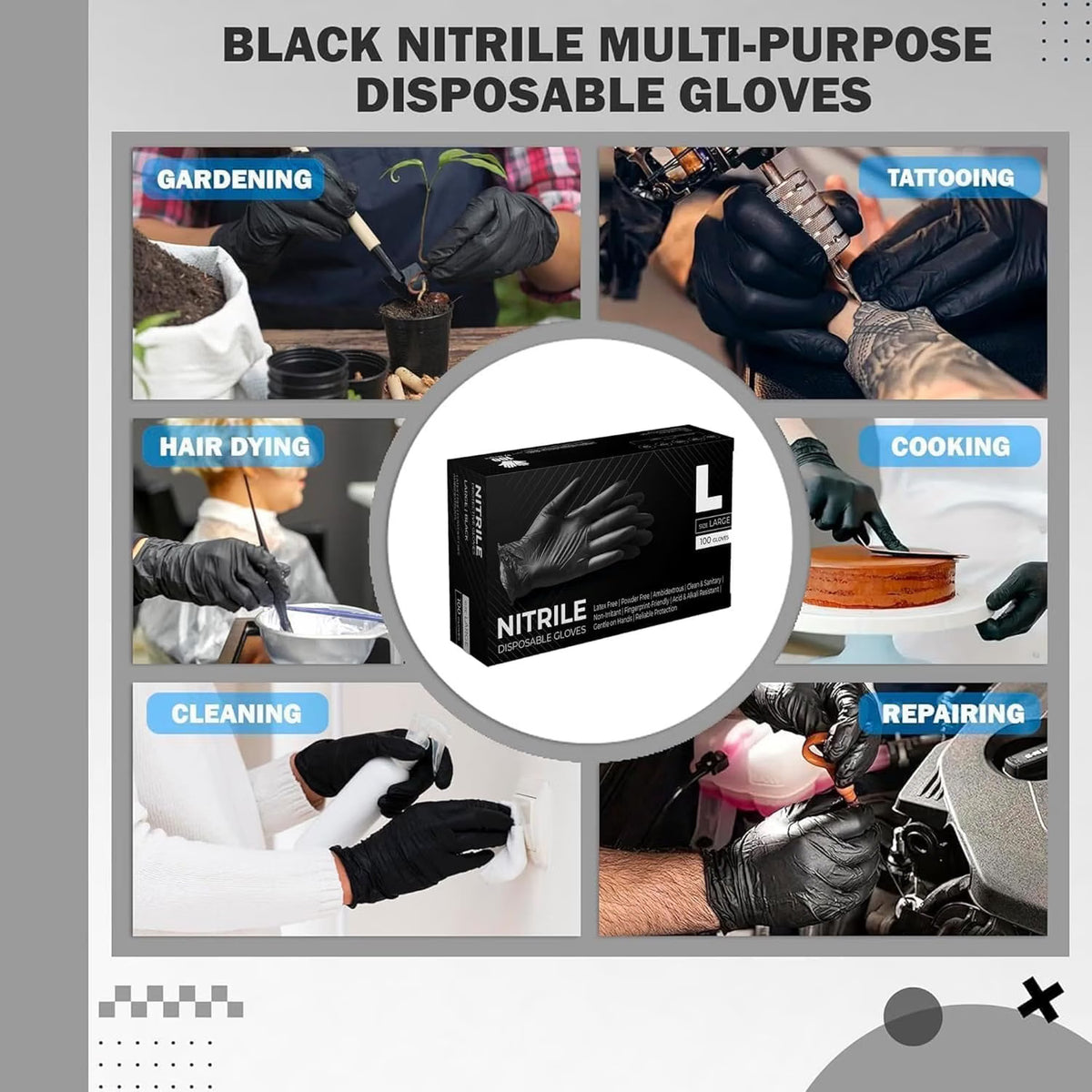 The Real Touch Black Nitrile Multi-Purpose Disposable Gloves, Powder Free, Disposable, Extra Strong