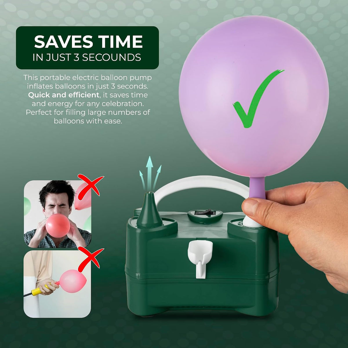 Scott 11 Electric Balloon Pump with Dual Nozzle, Portable Balloon Inflator 220v-240v 600w, Electric Air Pump for Birthdays, Parties, Wedding and Event Decorations