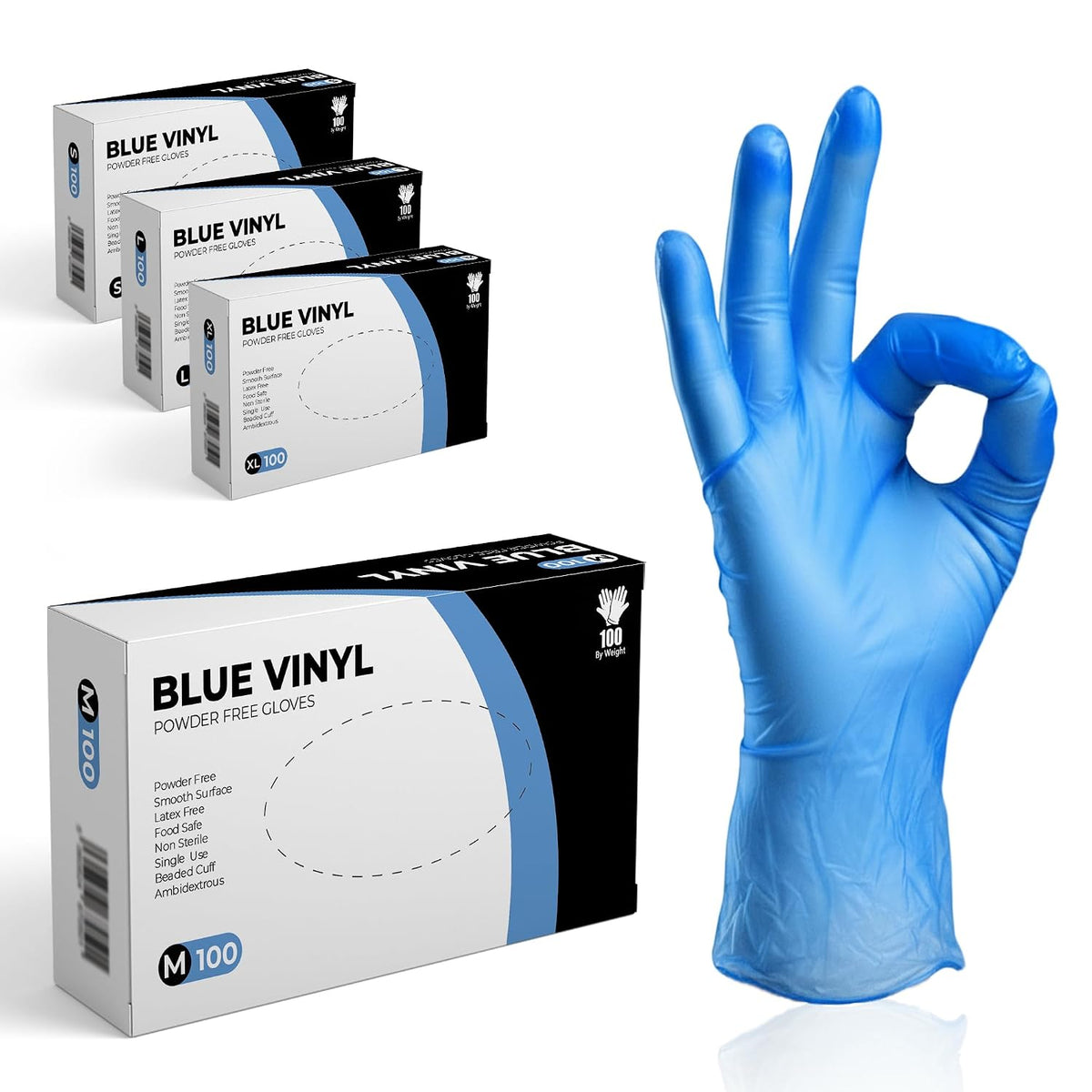 The Real Touch Disposable Gloves, Powder Free, Latex Free, Blue Vinyl Gloves Comfortable Fit, Suitable for Food Handling, Cleaning & Multi-Purpose Use
