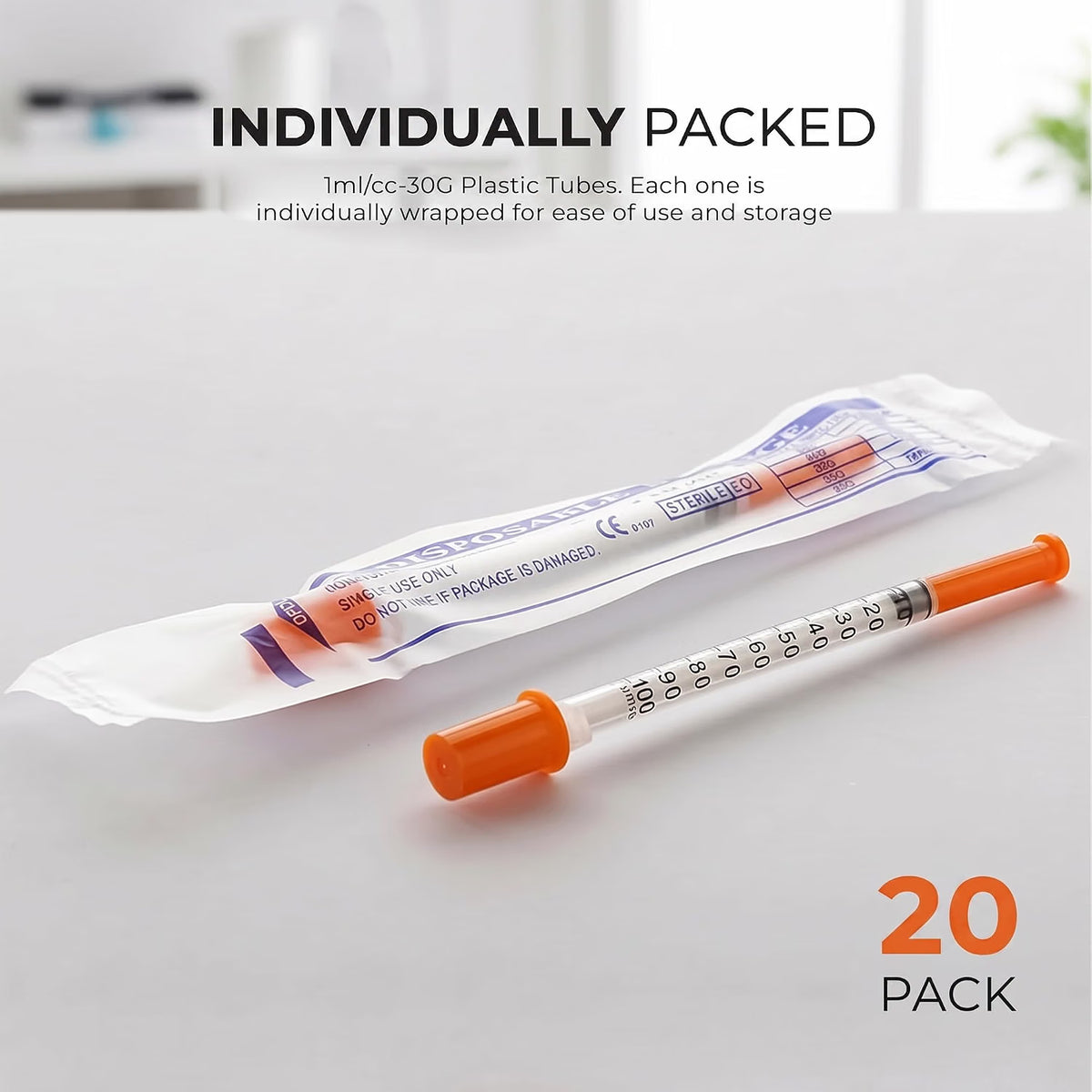 Beverly Healthcare 20 Pcs 1ml Lab Dispensing Measuring Tools with 30G 8mm Plastic Tubes – Individually Sealed, Multiple Uses, Measuring Tool for Liquid Separation (20 Pcs)