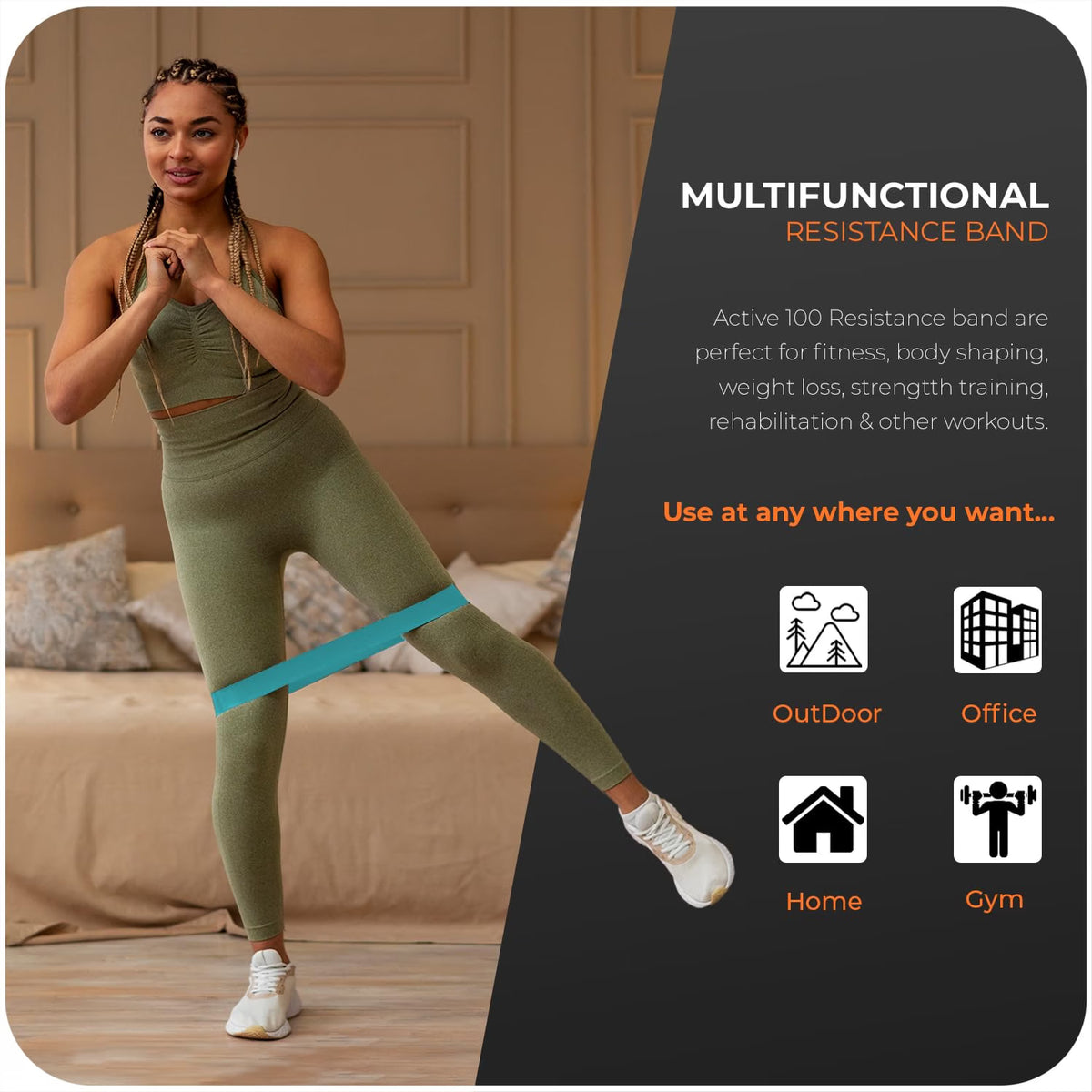 Active 100 Resistance Bands, Set of 5 Different Levels, Exercise Band for Home Gym, Training and Yoga with Carrying Bag