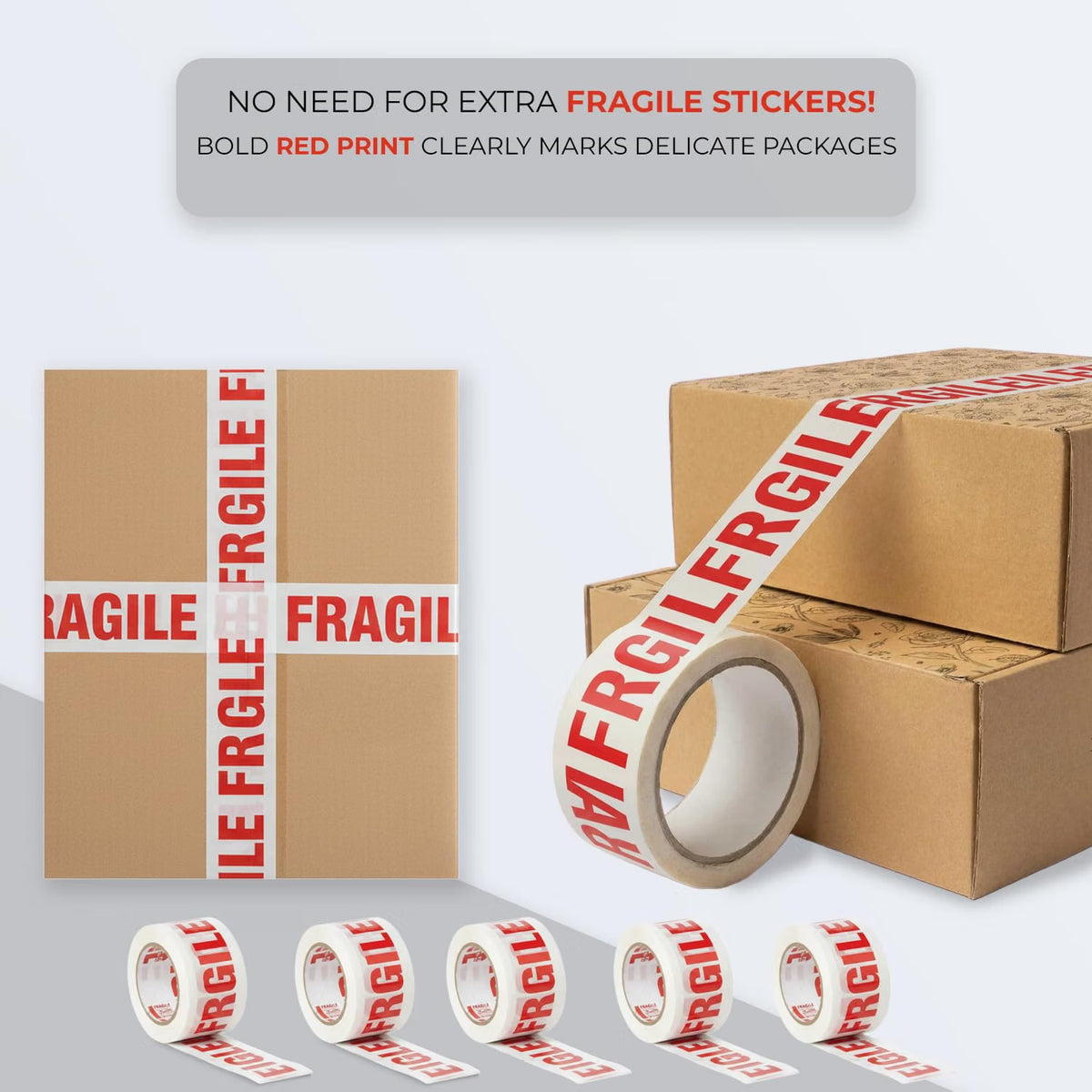 Stick Well Fragile Packing Tape, 48mm x 66m, 6 Rolls, Low Noise Parcel Tape, Secure & Sticky, Heavy Duty Tape for Packing Parcels, Moving House, Cardboard Boxes & Cartons