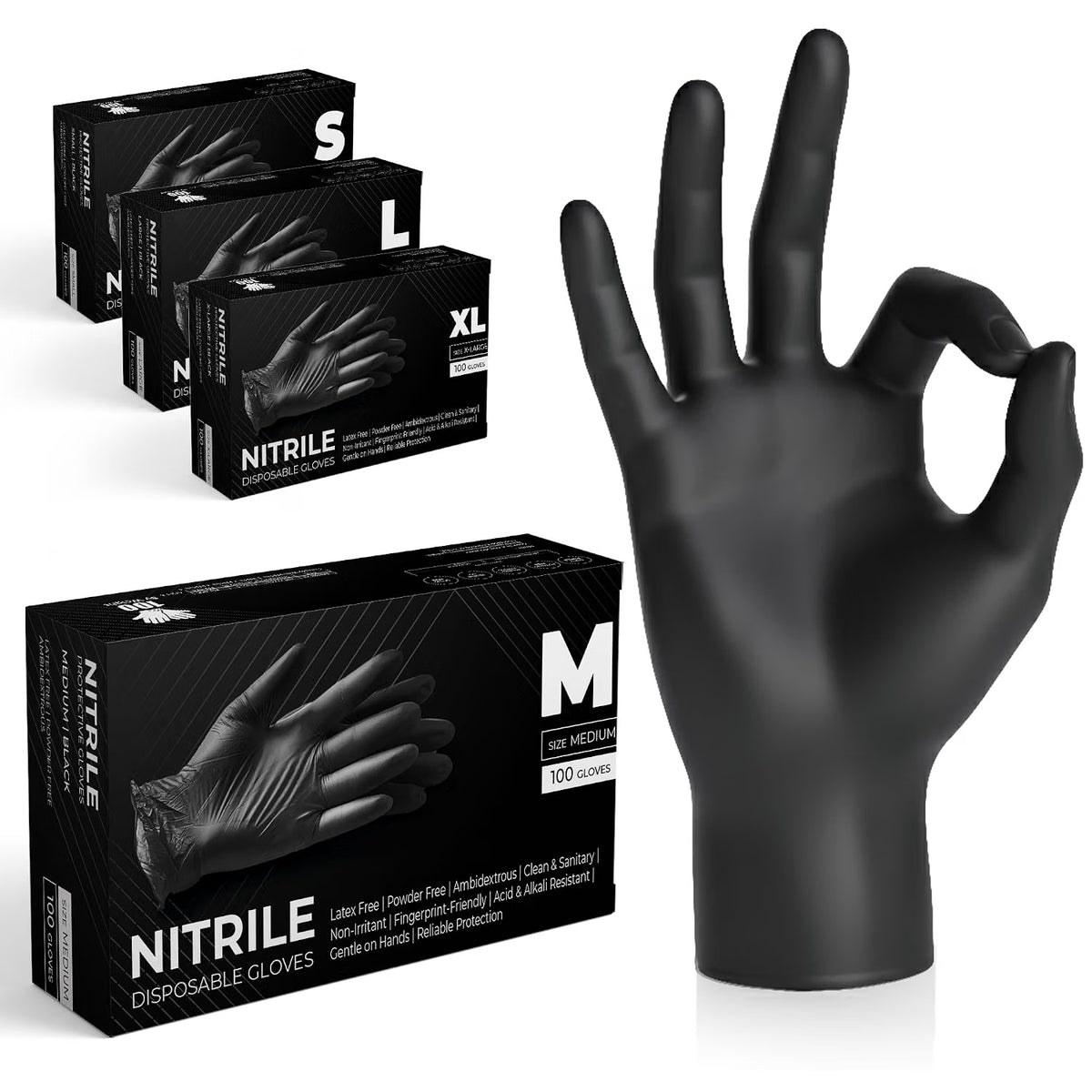The Real Touch Black Nitrile Multi-Purpose Disposable Gloves, Powder Free, Disposable, Extra Strong