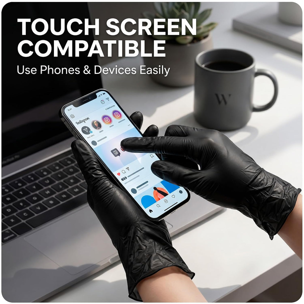 The Real Touch Disposable Gloves Latex-Free, Powder-Free, Food Grade, Comfortable Fit, Multi-Purpose Black Vinyl Gloves for Food Handling, Cleaning & Beauty