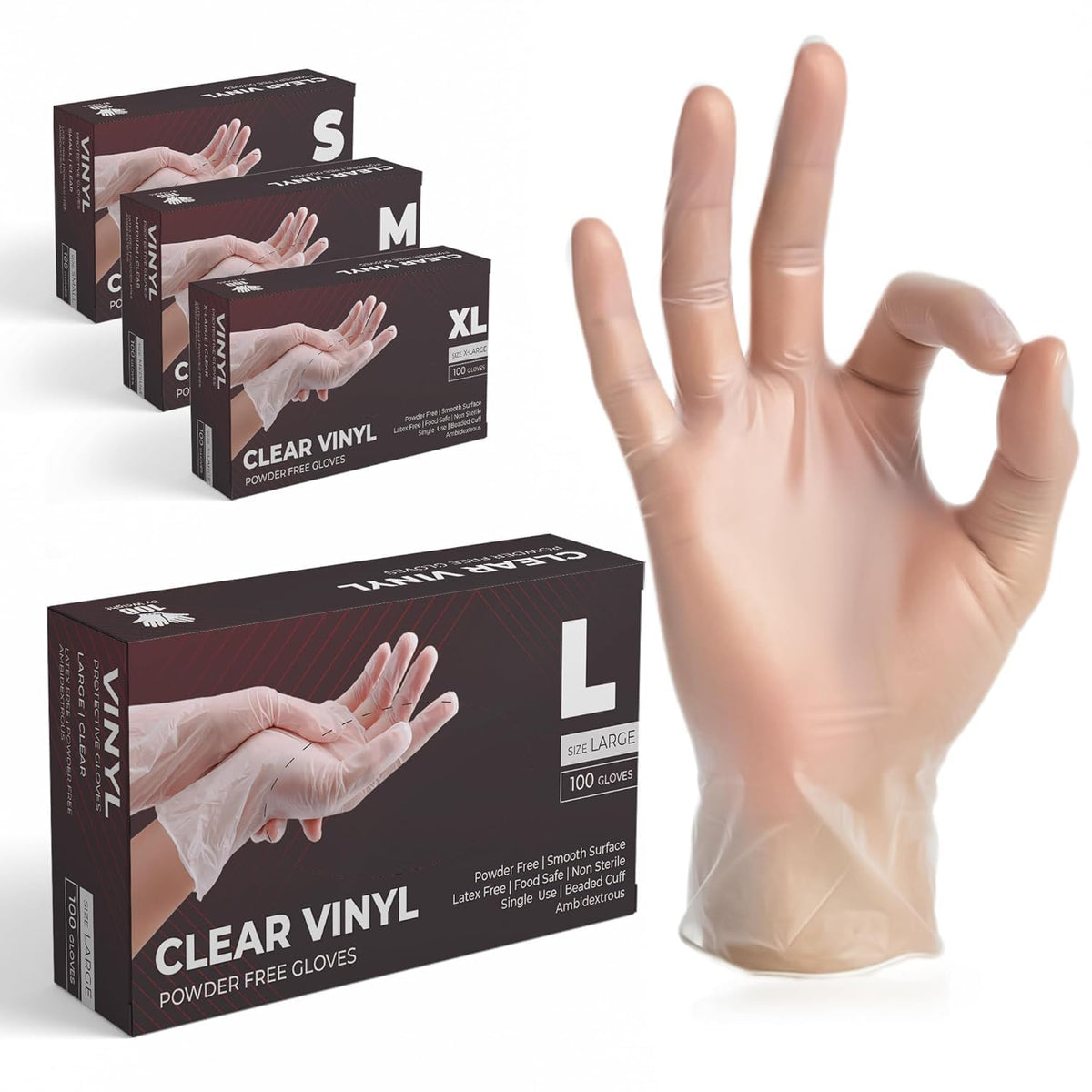 The Real Touch Vinyl Multi-Purpose Gloves, Powder Free, Disposable, Extra Strong - Box of 1000 - Clear