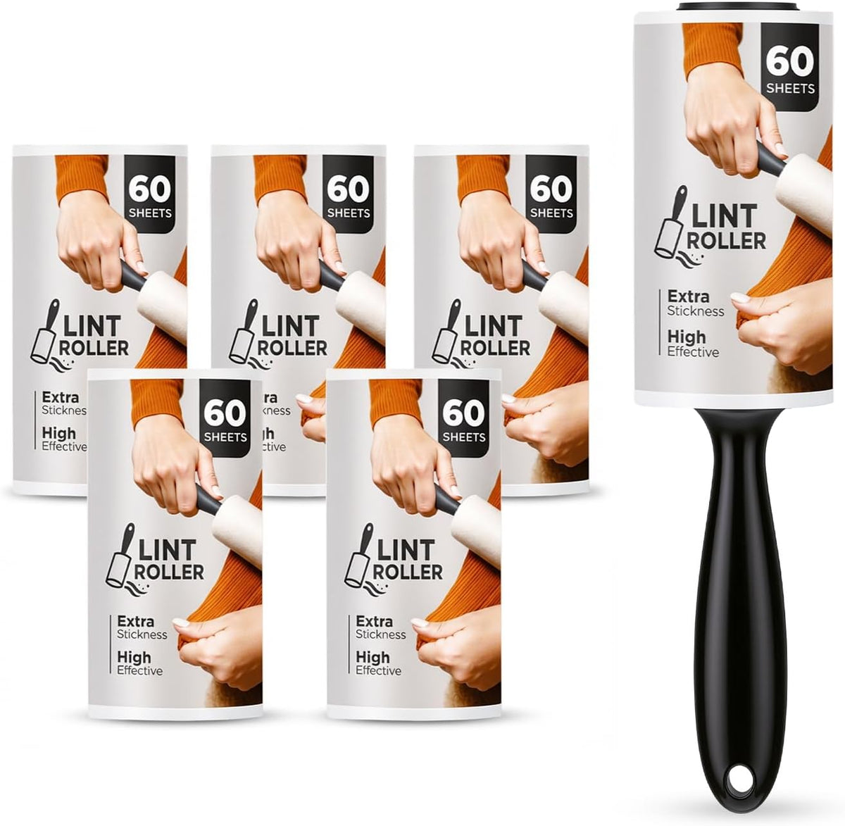 Roe Tenpo 6 Pack Lint Roller with 1 Replacement Handle, 360 Easy Peel Sheets, Lint Remover for Dust & Fluff from Clothes, Pet Hair Remover, Furniture, Carpet