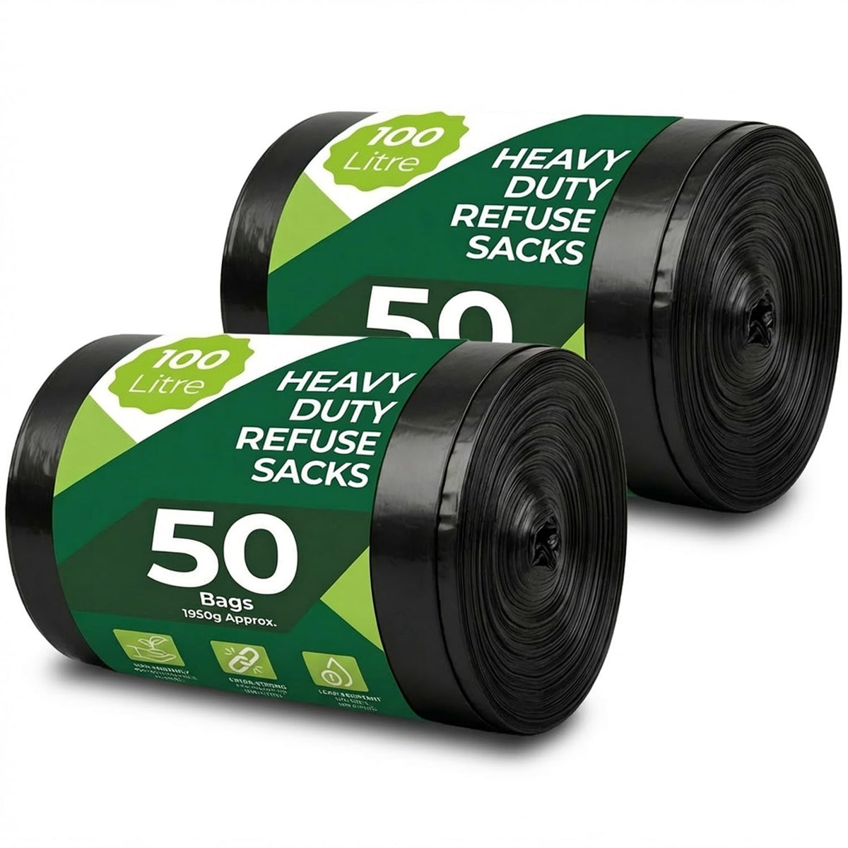 Roe Tenpo Bin Bags - 70L, 30 Microns Bin Liners, Strong & Durable, Tear Resistant Refuse Sack, Black Bin Bags for Everyday Use, Household & Commercial Use