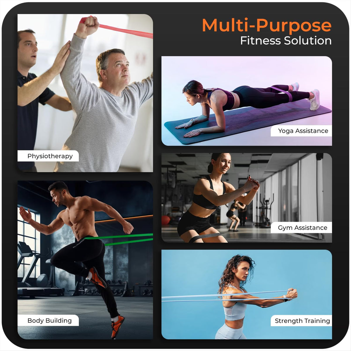 Active 100 Resistance Bands, Set of 5 Different Levels, Exercise Band for Home Gym, Training and Yoga with Carrying Bag