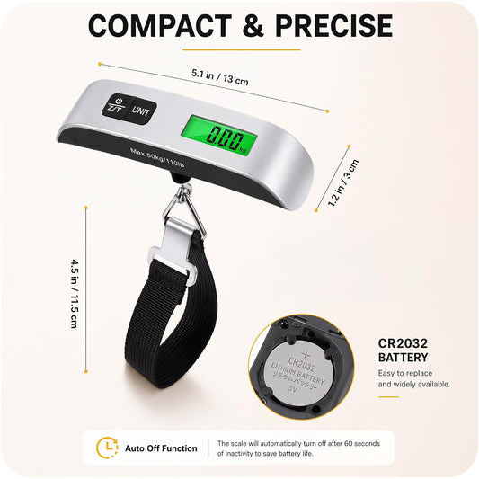 Mr.DIY Digital Luggage Scale 50kg/110lb, Portable Suitcase Weight Checker with Backlit LCD Display, Tare Function, Temperature Sensor & Battery Included