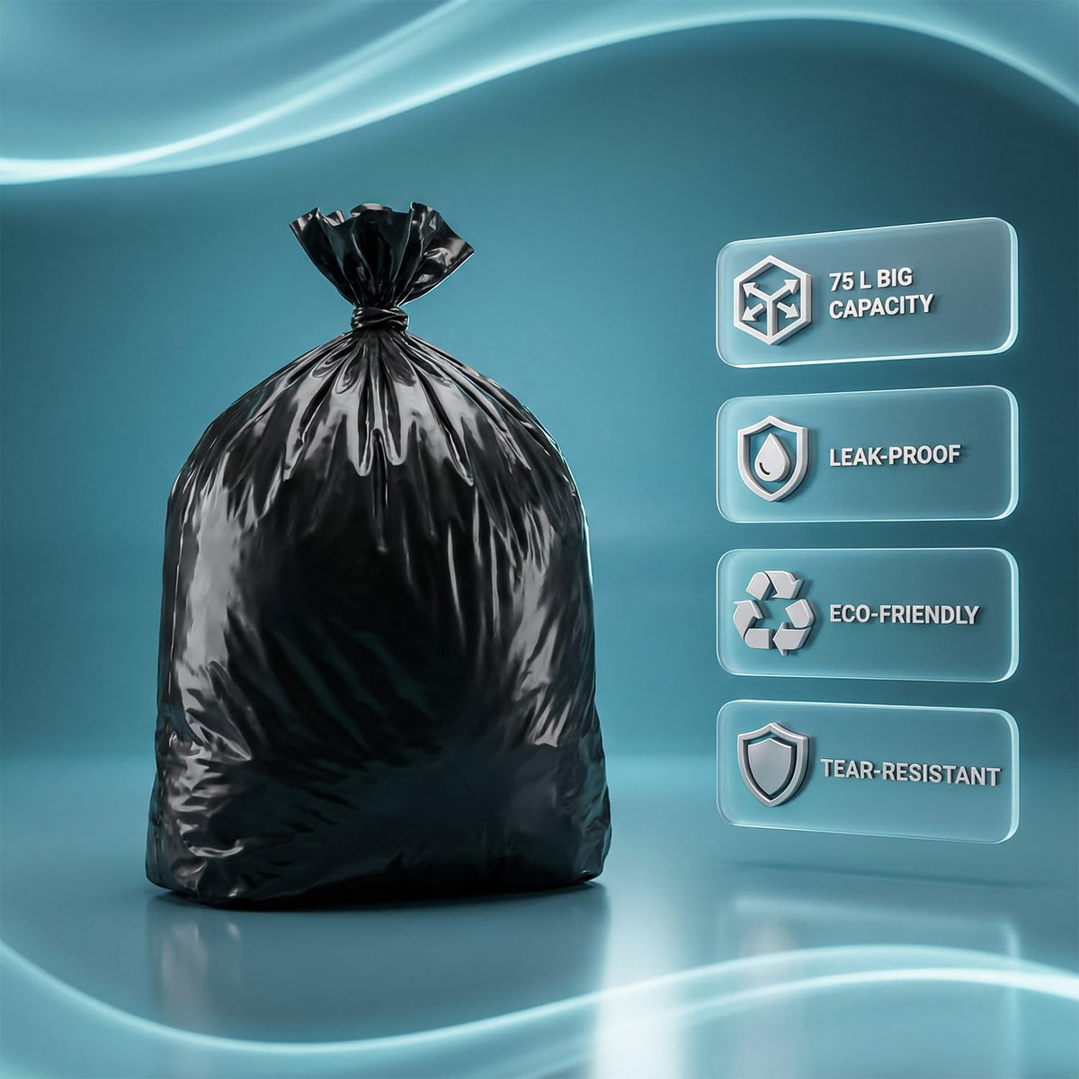 Scott 11 Black Bin Bags, 75L, 30 Microns – Leak-Proof, Strong Plastic Bin Liners – Refuse Sacks Ideal for Kitchen, Home, DIY & Garden, Household, Office & Catering