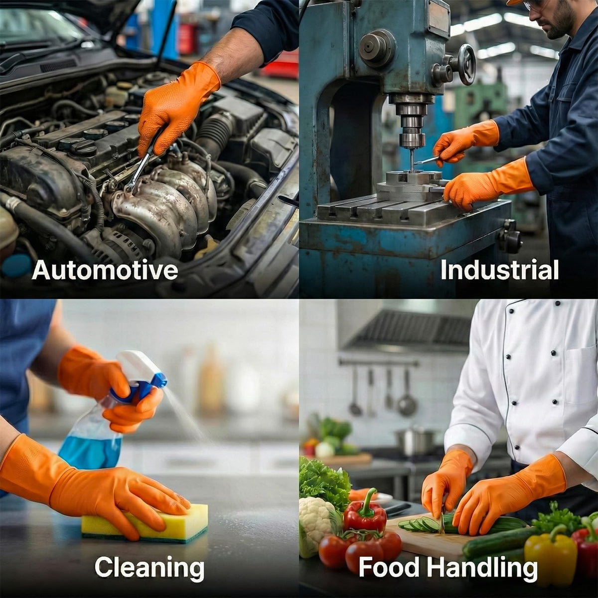 PRAIMA Mechanic Gloves, Diamond Grip Orange Nitrile Disposable Gloves | Powder-Free, Latex-Free, Extra Thick & Strong Rubber Gloves for Work, Automotive, Industrial, and Cleaning Use