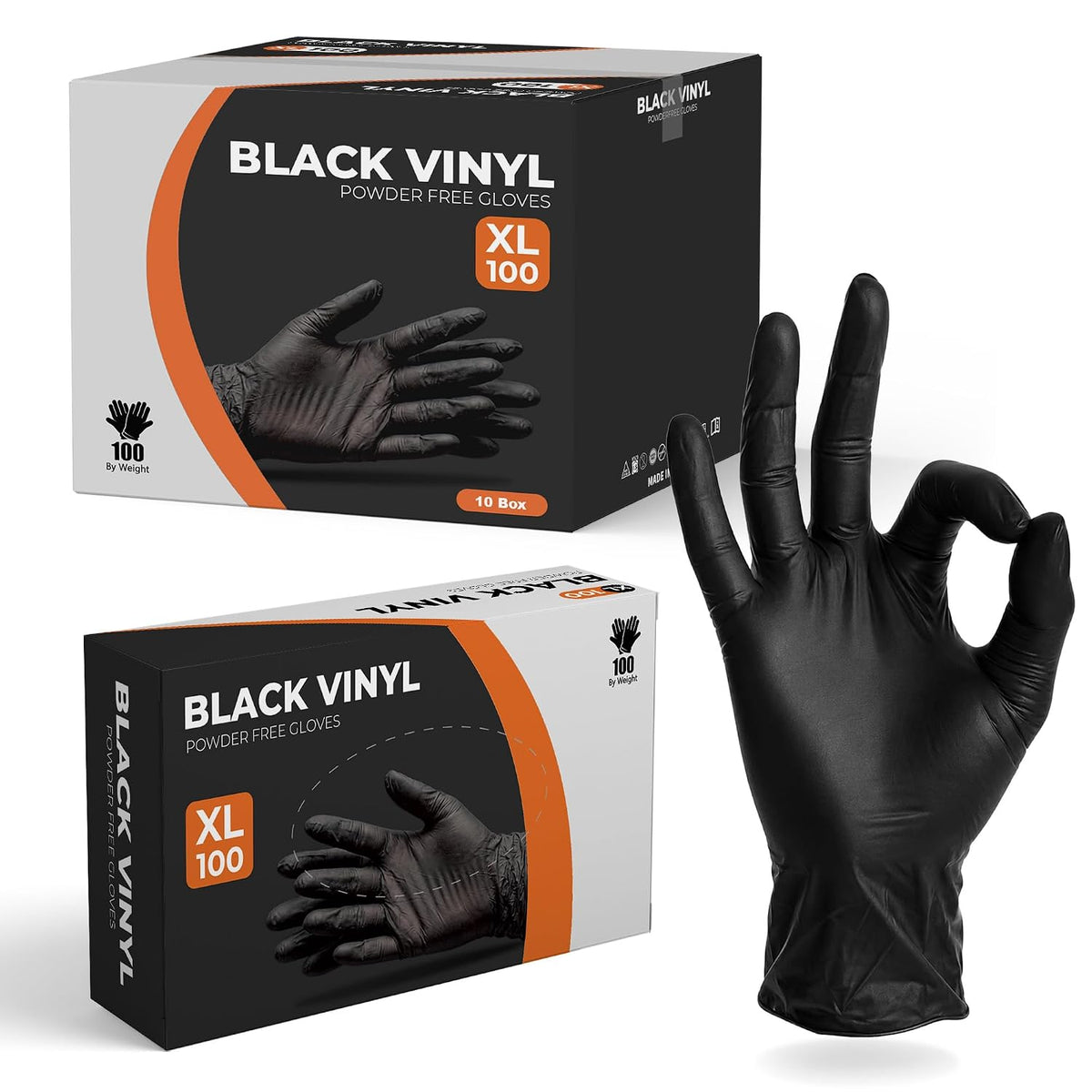 The Real Touch Disposable Gloves Latex-Free, Powder-Free, Food Grade, Comfortable Fit, Multi-Purpose Black Vinyl Gloves for Food Handling, Cleaning & Beauty