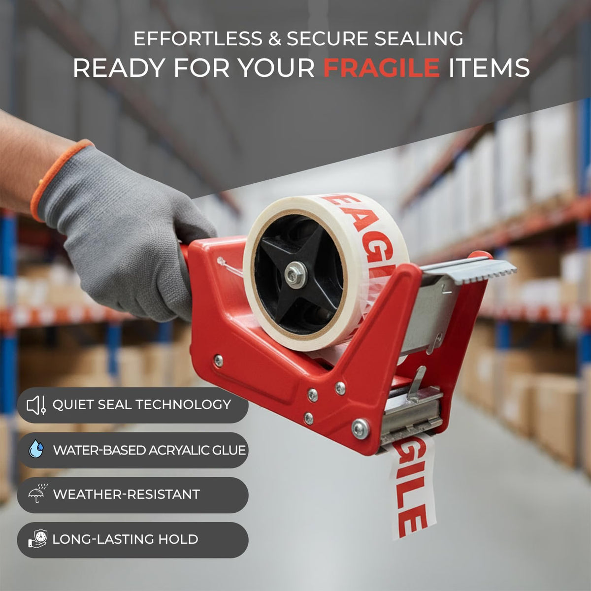 Stick Well Fragile Packing Tape, 48mm x 66m, 6 Rolls, Low Noise Parcel Tape, Secure & Sticky, Heavy Duty Tape for Packing Parcels, Moving House, Cardboard Boxes & Cartons