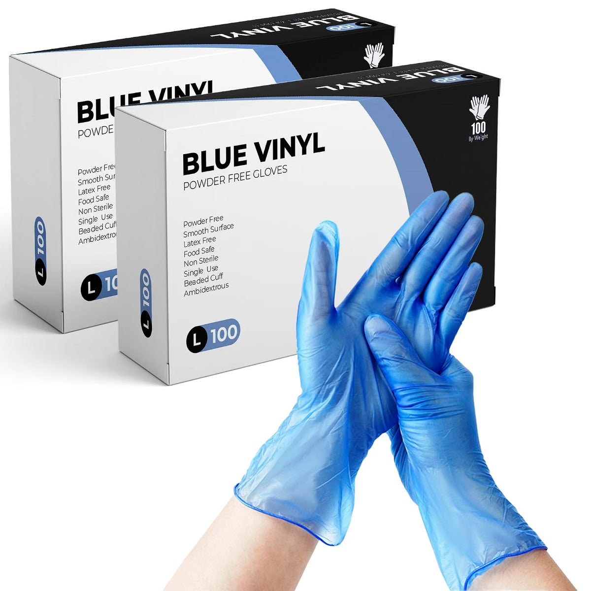 PRAIMA Disposable Gloves, Blue Vinyl Gloves, Powder Free, Latex Free, Comfortable Fit, Suitable for Food Handling, Cleaning, Hairdressing & Multi-Purpose Use