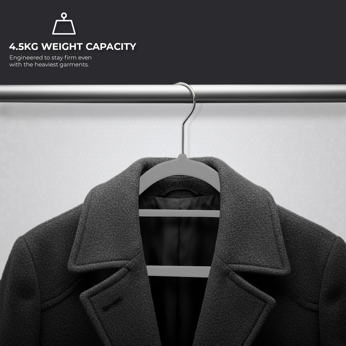 Roe Tenpo Coat Hangers, 20 Pack, Black | Velvet Hangers for Clothes with Tie Bar & 360° Hook | Durable & Sturdy | Non-Slip, Space-Saving Design for Shirts, Jackets, Trousers & More