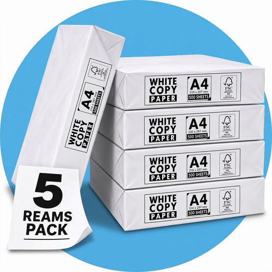 Roe Tenpo A4 Printer Paper, Smooth White Paper Finish, Compatible with Inkjet & Laser Printers - Ideal for Home & Office Use, Copying, Printing Flyers, Reports, and More
