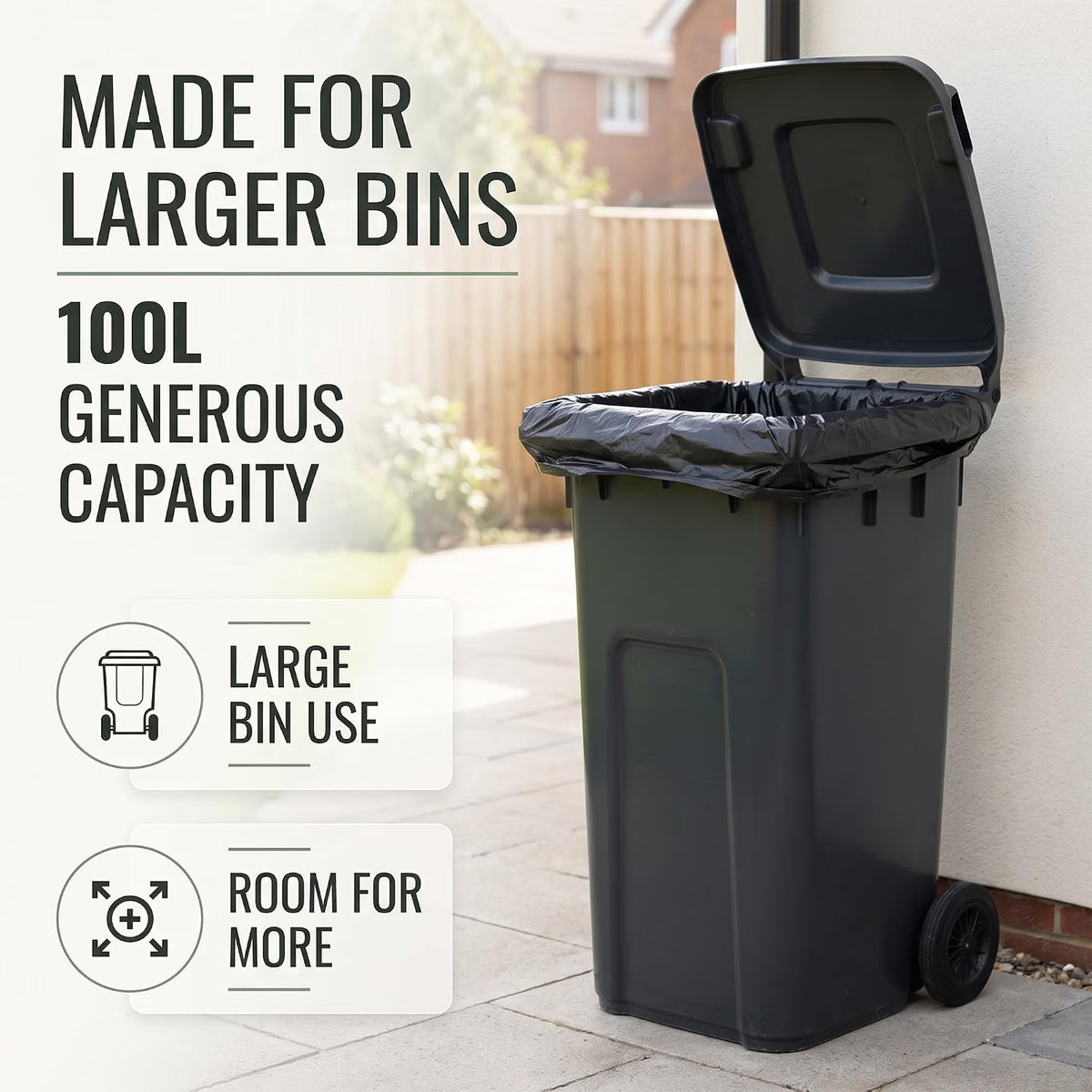 EasyBin Black Bin Bags, 50 Count, Strong & Durable Bin Liners Heavy Duty Bin Bags, Easy Tear Roll, Recycled, Refuse Sacks for Household, Garden Tidy-Up, Garage, Office & General Waste