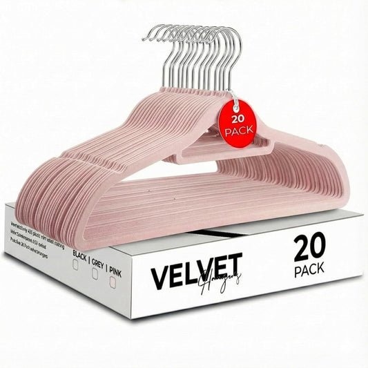 Roe Tenpo Coat Hangers, 20 Pack, Black | Velvet Hangers for Clothes with Tie Bar & 360° Hook | Durable & Sturdy | Non-Slip, Space-Saving Design for Shirts, Jackets, Trousers & More