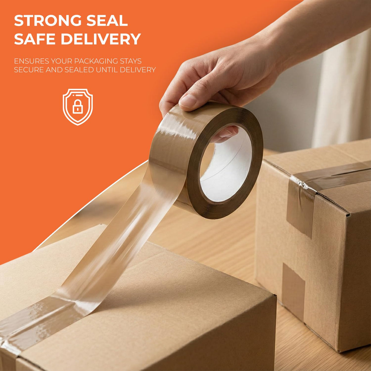 Roe Tenpo Packaging Tape, Brown Parcel Packing Tape with Low Noise - 48mm X 66m, Secure and Sticky Seal for Boxes, Packing, Shipping, Moving, eCommerce
