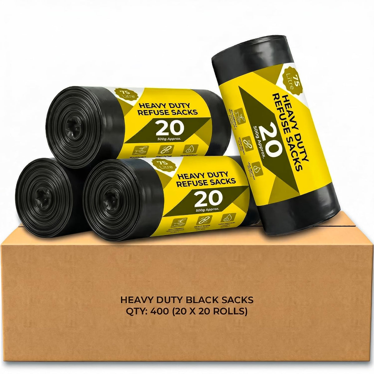 Scott 11 Black Bin Bags, 75L, 30 Microns – Leak-Proof, Strong Plastic Bin Liners – Refuse Sacks Ideal for Kitchen, Home, DIY & Garden, Household, Office & Catering