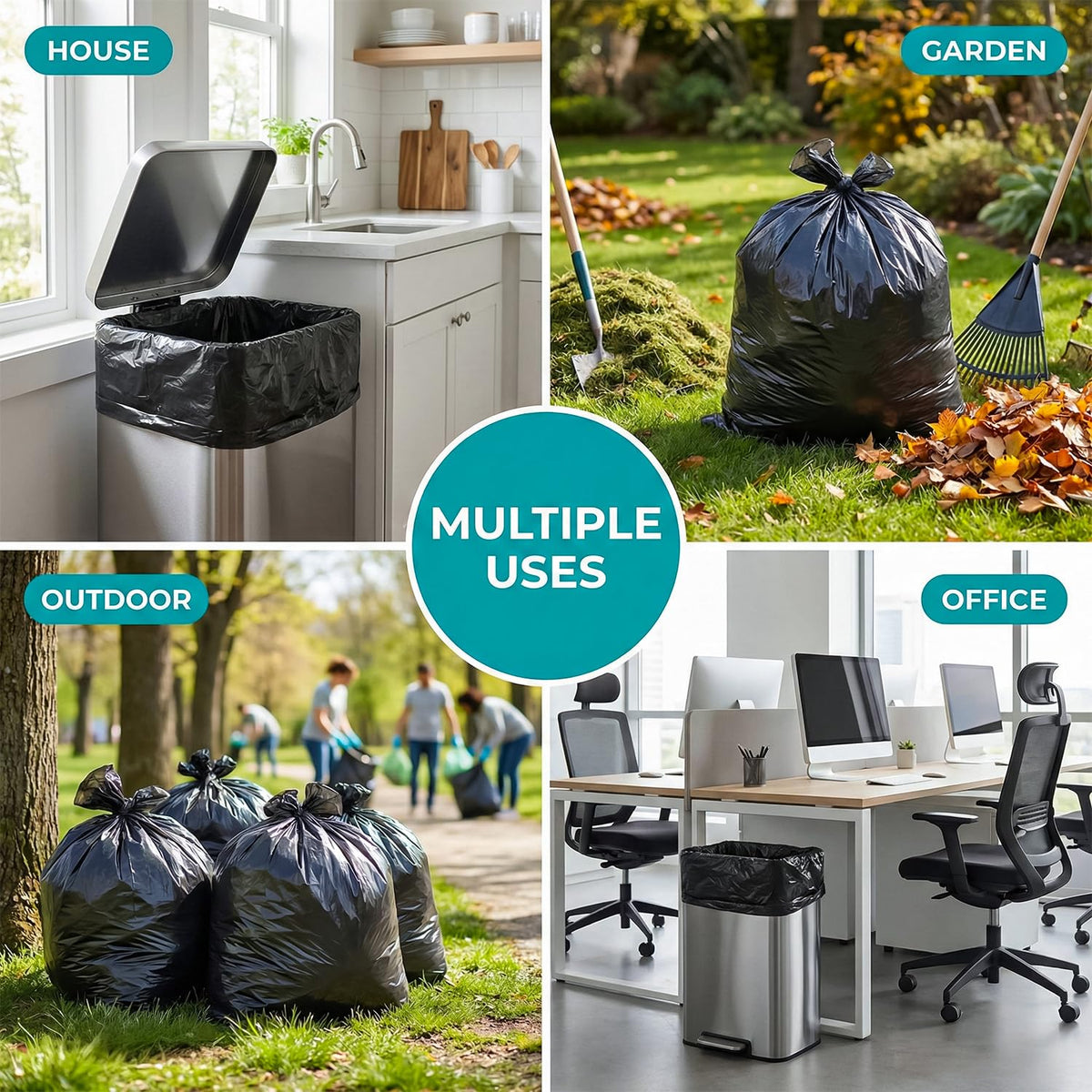 Scott 11 Black Bin Bags, 75L, 30 Microns – Leak-Proof, Strong Plastic Bin Liners – Refuse Sacks Ideal for Kitchen, Home, DIY & Garden, Household, Office & Catering
