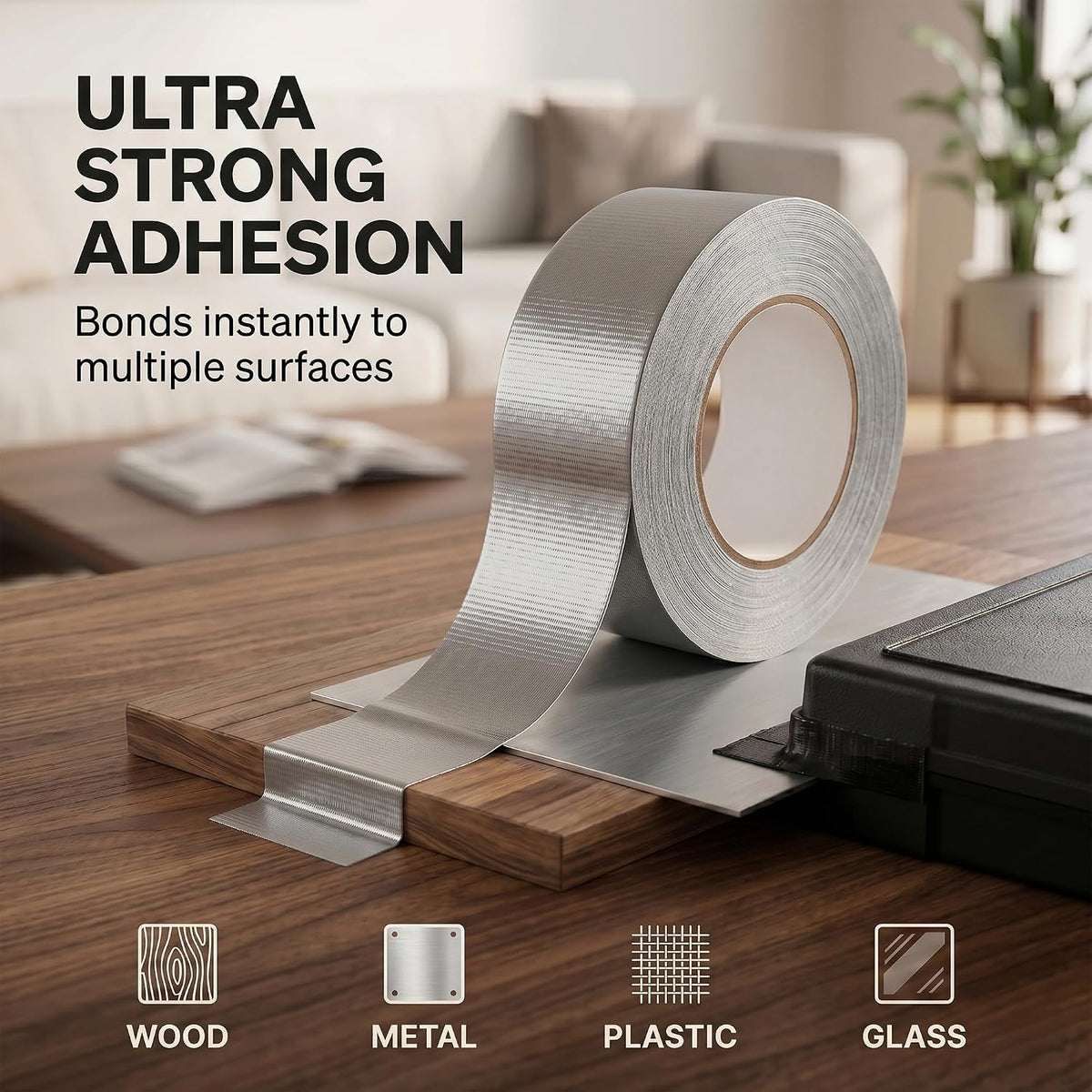 Roe Tenpo Silver Duct Tape - 48mm x 50m, Heavy Duty Gaffer Tape, Waterproof, Extra Strong Adhesive, Residue-Free, Ideal for Sealing, Wrapping, Plumbing & Indoor/Outdoor Repairs