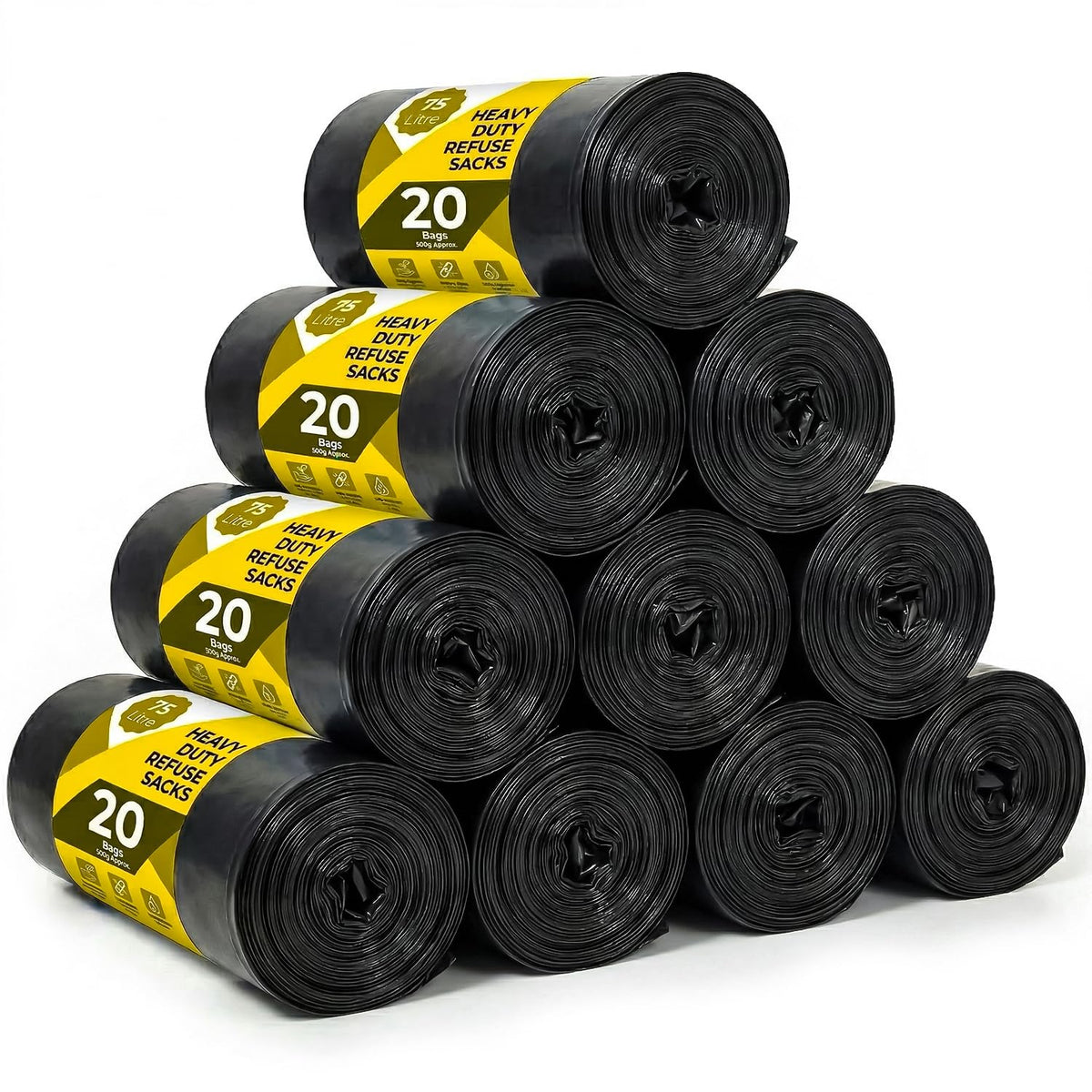 Scott 11 Black Bin Bags, 75L, 30 Microns – Leak-Proof, Strong Plastic Bin Liners – Refuse Sacks Ideal for Kitchen, Home, DIY & Garden, Household, Office & Catering