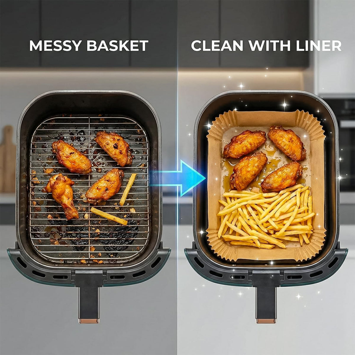 Roe Tenpo Air Fryer Liners, 100Pcs Disposable Baking Parchment Paper, Non-Stick & Greaseproof, Air Fryer Accessories for Ninja AF300UK AF400UK, Salter, Tower and Other Dual Zone Air Fryer