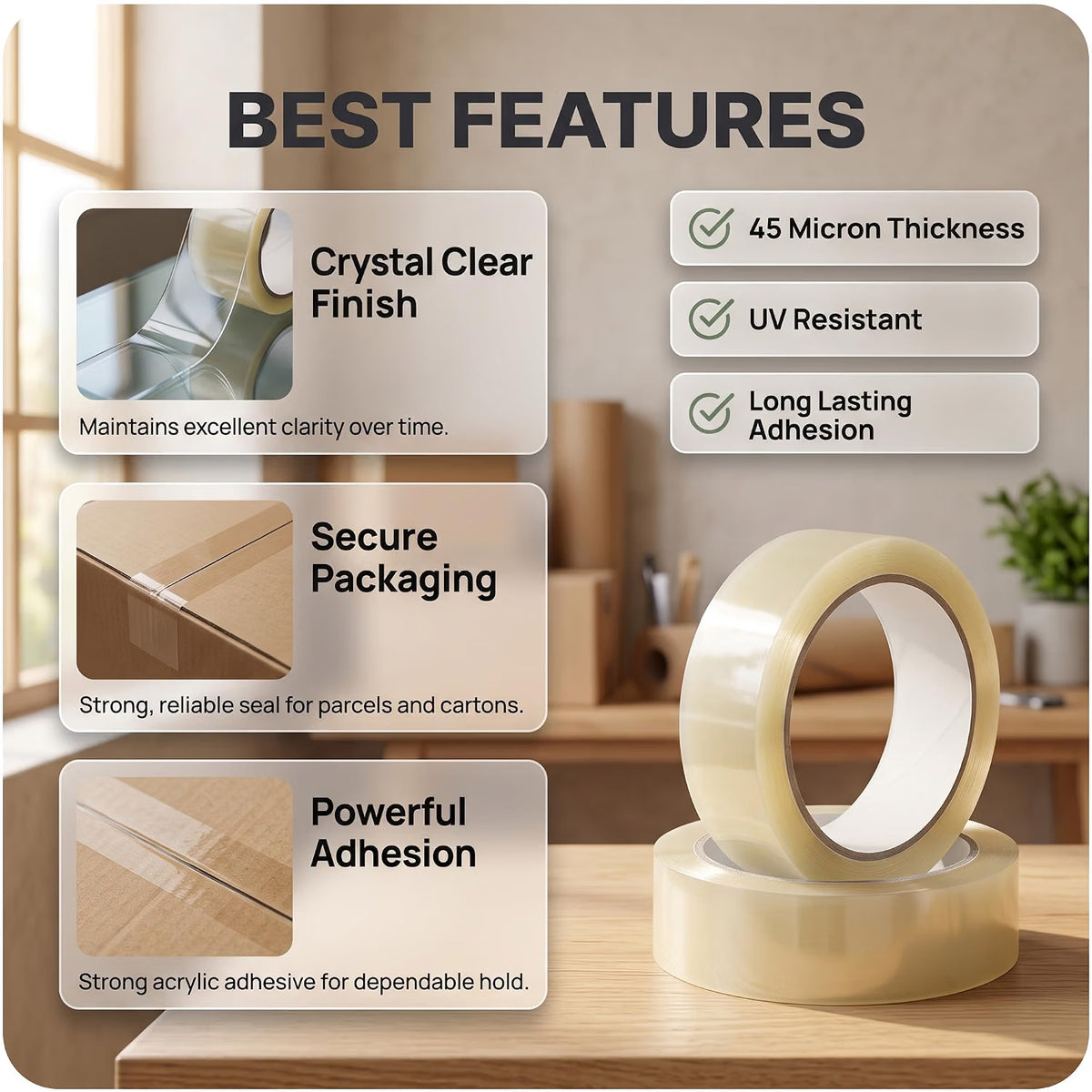 Stick Well Clear Cellotape, 6 Rolls, 24mm x 40m, 45 Micron Strong & Durable, Easy Tear, No Residue, Ideal Clear Packing Tape for Small Parcel, Gift Wrapping, Crafts, Home & Office