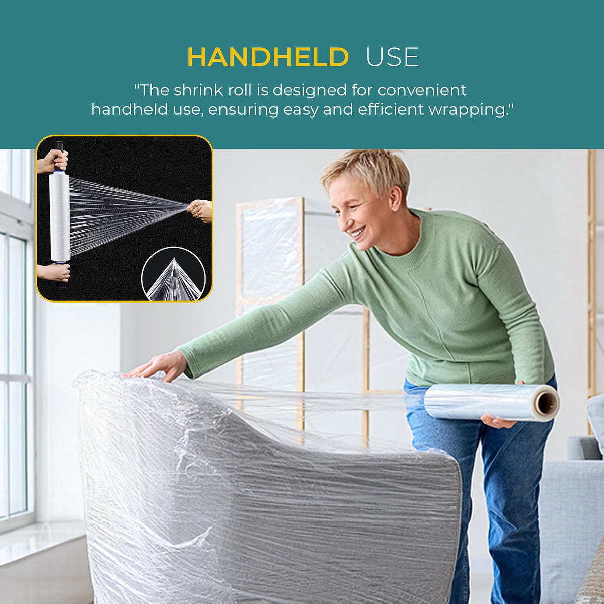 Stick Well Shrink Wrap Roll - 400mm x 250m, Strong & Durable, Stretchable, Water & Moisture Resistant, Industrial-Grade Cling Film, for Luggage, Pallet Wrapping & Packaging (Clear, 1 Roll)