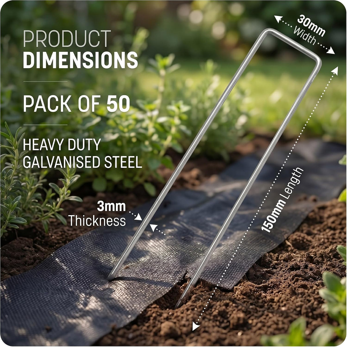 Scott 11 Weed Membrane Pegs - 15 cm (150mm), U-Shaped, Heavy Duty Galvanised Garden Pegs with Peg Picker Tool, Garden Pins for Securing Matting, Netting, Ground Fabric & Outdoor Use (50 Pack)