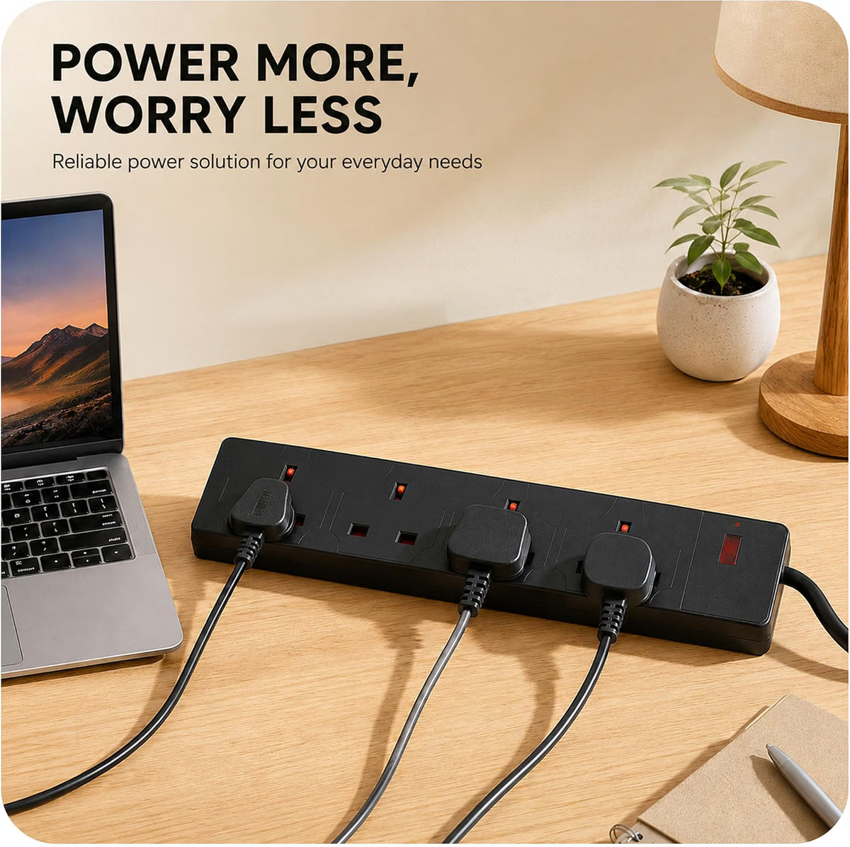 Mr.DIY 4 Way Extension Lead, 2 Metre Power Cable, 13A Fused UK Plug, Surge Protected Extension Lead with Advanced Safety Protection, Wall Mountable Power Strip for Home & Office Use
