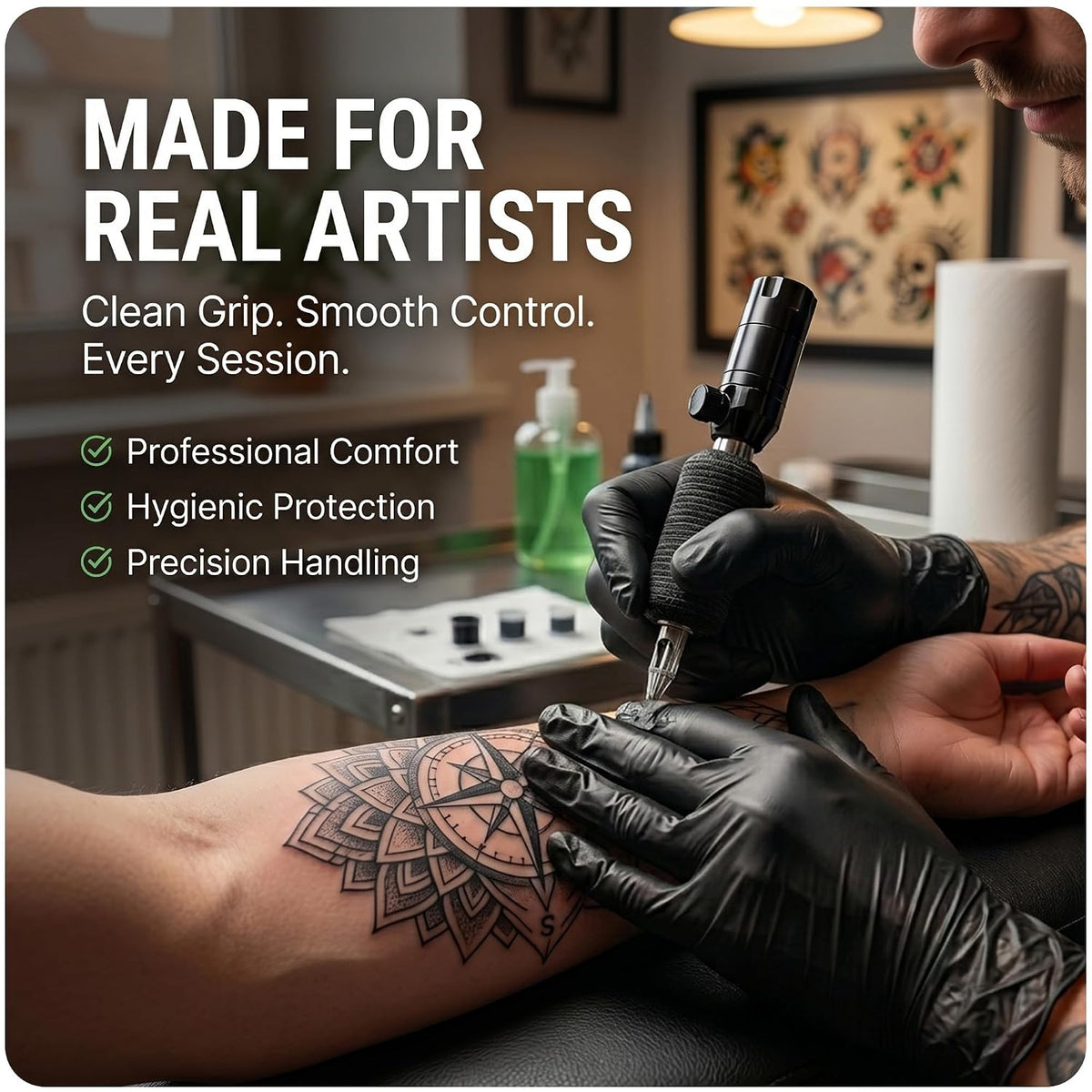The Real Touch Disposable Gloves Latex-Free, Powder-Free, Food Grade, Comfortable Fit, Multi-Purpose Black Vinyl Gloves for Food Handling, Cleaning & Beauty