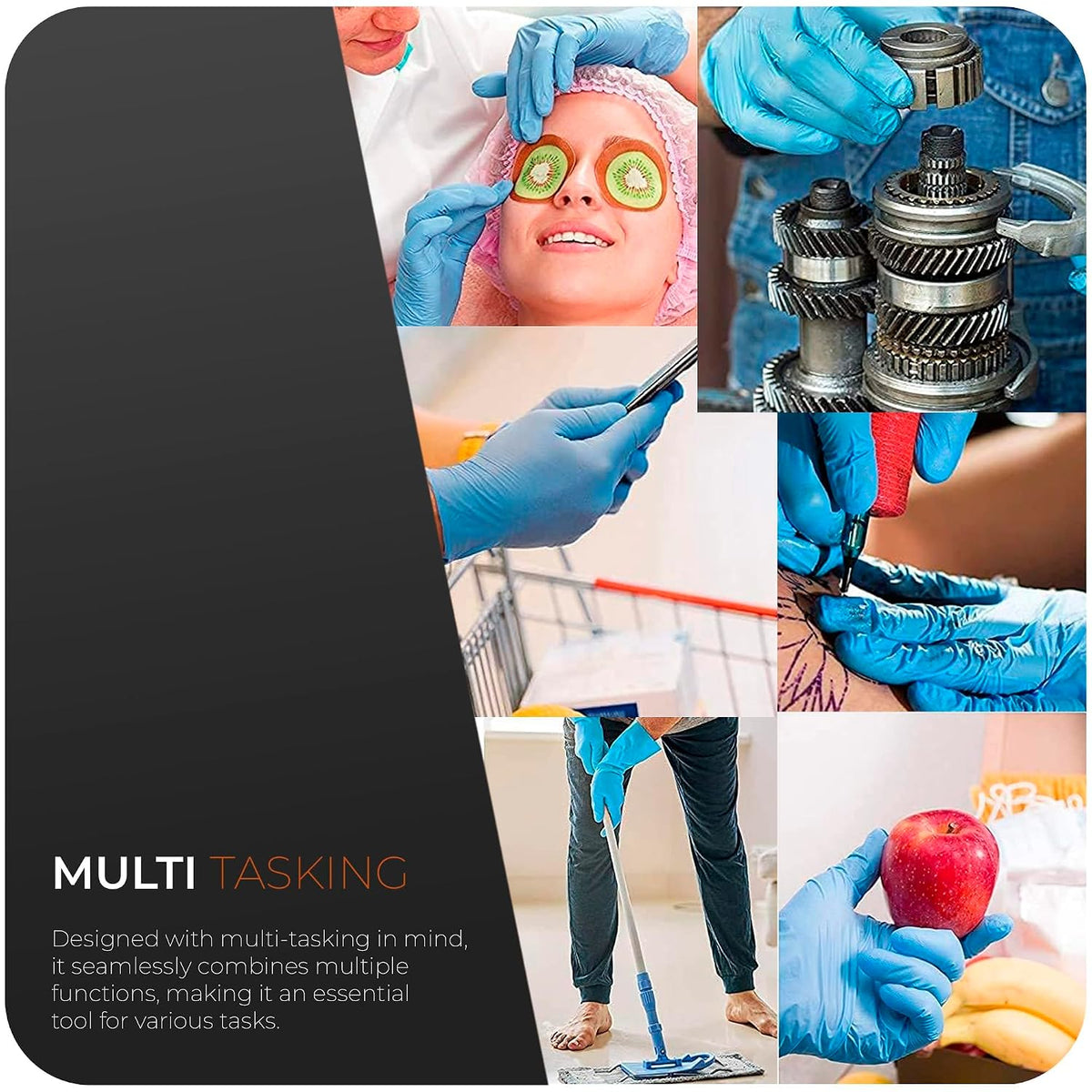 Glovein Disposable Gloves, Blue Nitrile Gloves, Powder-Free, Latex-Free, Strong with Textured Grip, Multipurpose for Food Handling, Cleaning, Automotive & DIY