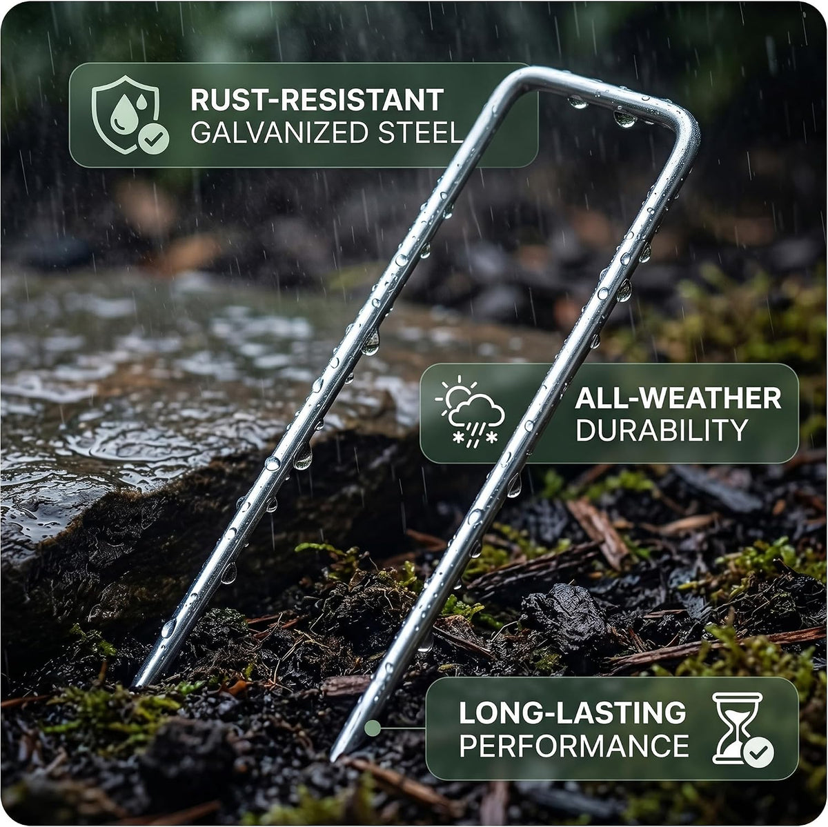 Roe Tenpo Weed Membrane Pegs, 15 cm, U-Shaped Heavy-Duty Sharp Beveled Ends Garden Stakes for Camping, Weed Control Membrane, Artificial Grass, Netting & Landscape Fabric (50 Pack)