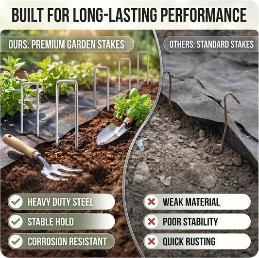 Scott 11 Weed Membrane Pegs - 15 cm (150mm), U-Shaped, Heavy Duty Galvanised Garden Pegs with Peg Picker Tool, Garden Pins for Securing Matting, Netting, Ground Fabric & Outdoor Use (50 Pack)