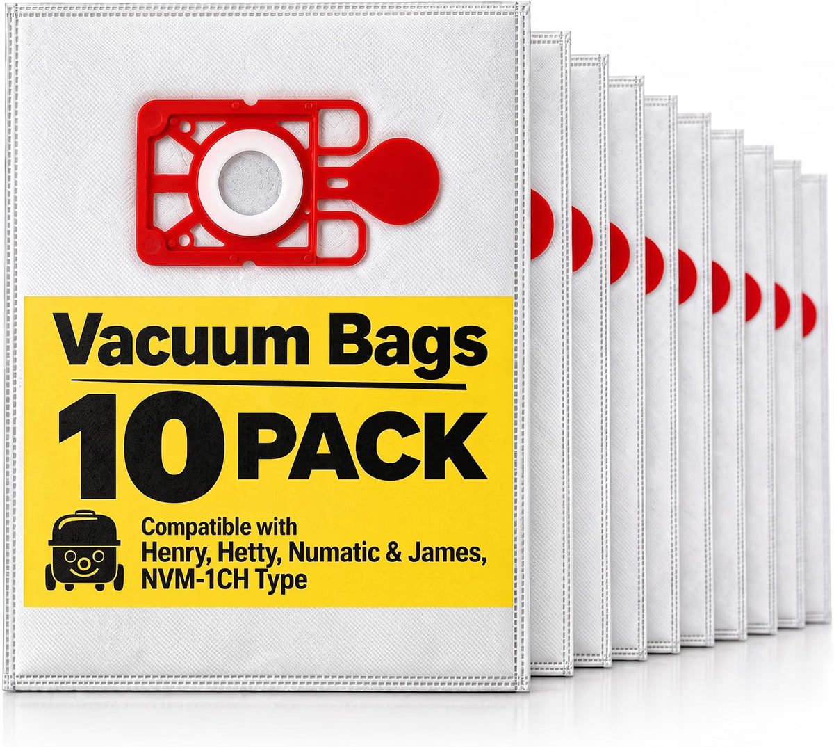 Mr.DIY Hoover Vacuum Bags 10 Pack Compatible with Henry, Hetty, Numatic & James, NVM-1CH Type, 3-Layer High Filtration Dust Bags, Self-Sealing, Easy Dust Disposal