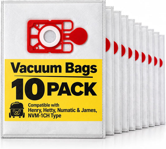 Mr.DIY Hoover Vacuum Bags 10 Pack Compatible with Henry, Hetty, Numatic & James, NVM-1CH Type, 3-Layer High Filtration Dust Bags, Self-Sealing, Easy Dust Disposal